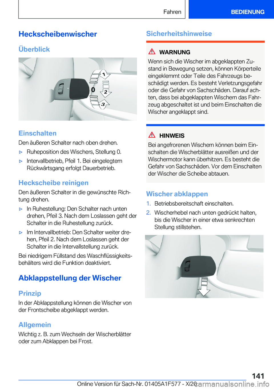 BMW X3 M 2021  Betriebsanleitungen (in German) �H�e�c�k�s�c�h�e�i�b�e�n�w�i�s�c�h�e�r
�
