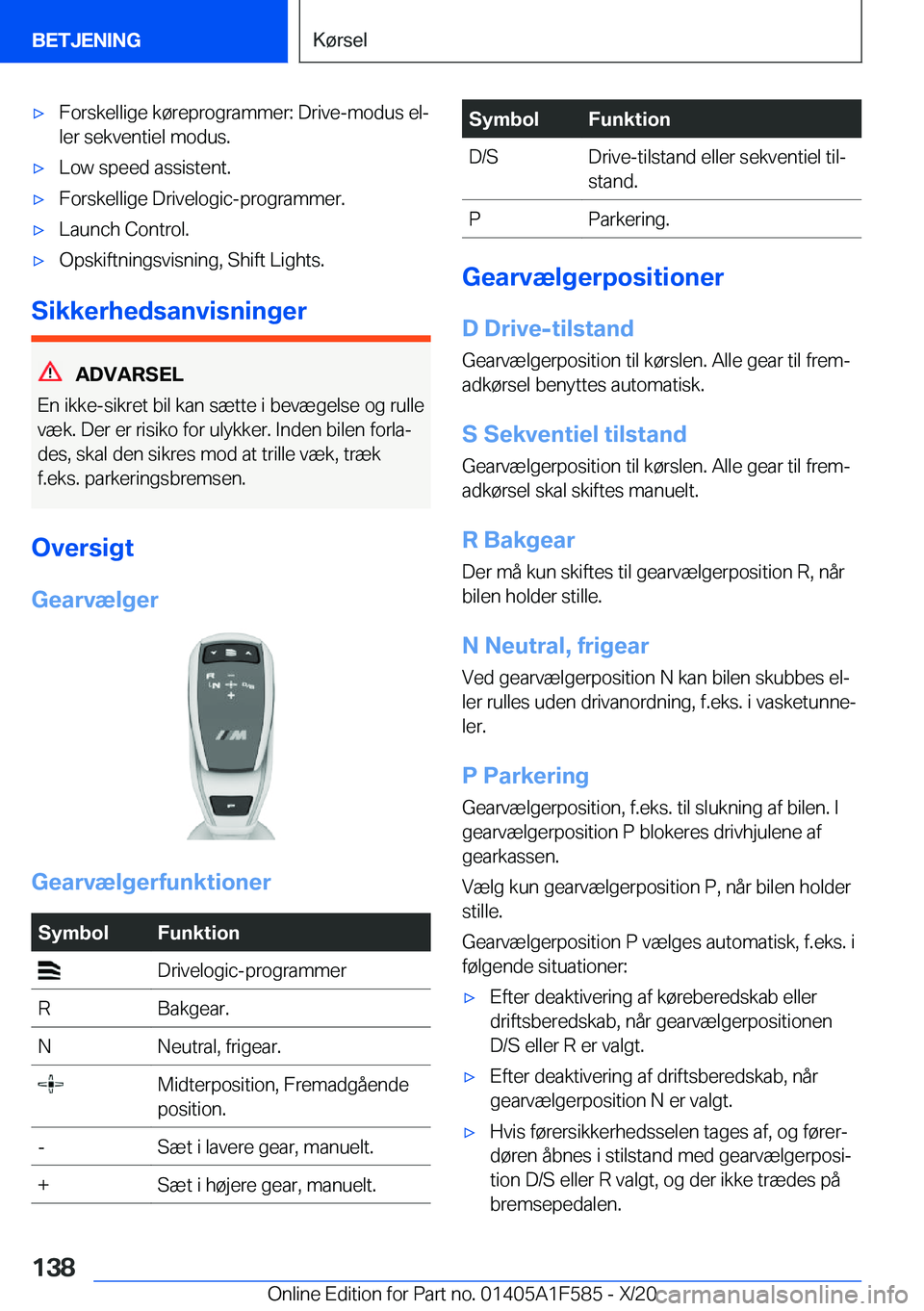 BMW X3 M 2021  InstruktionsbØger (in Danish) 'x�F�o�r�s�k�e�l�l�i�g�e��k�