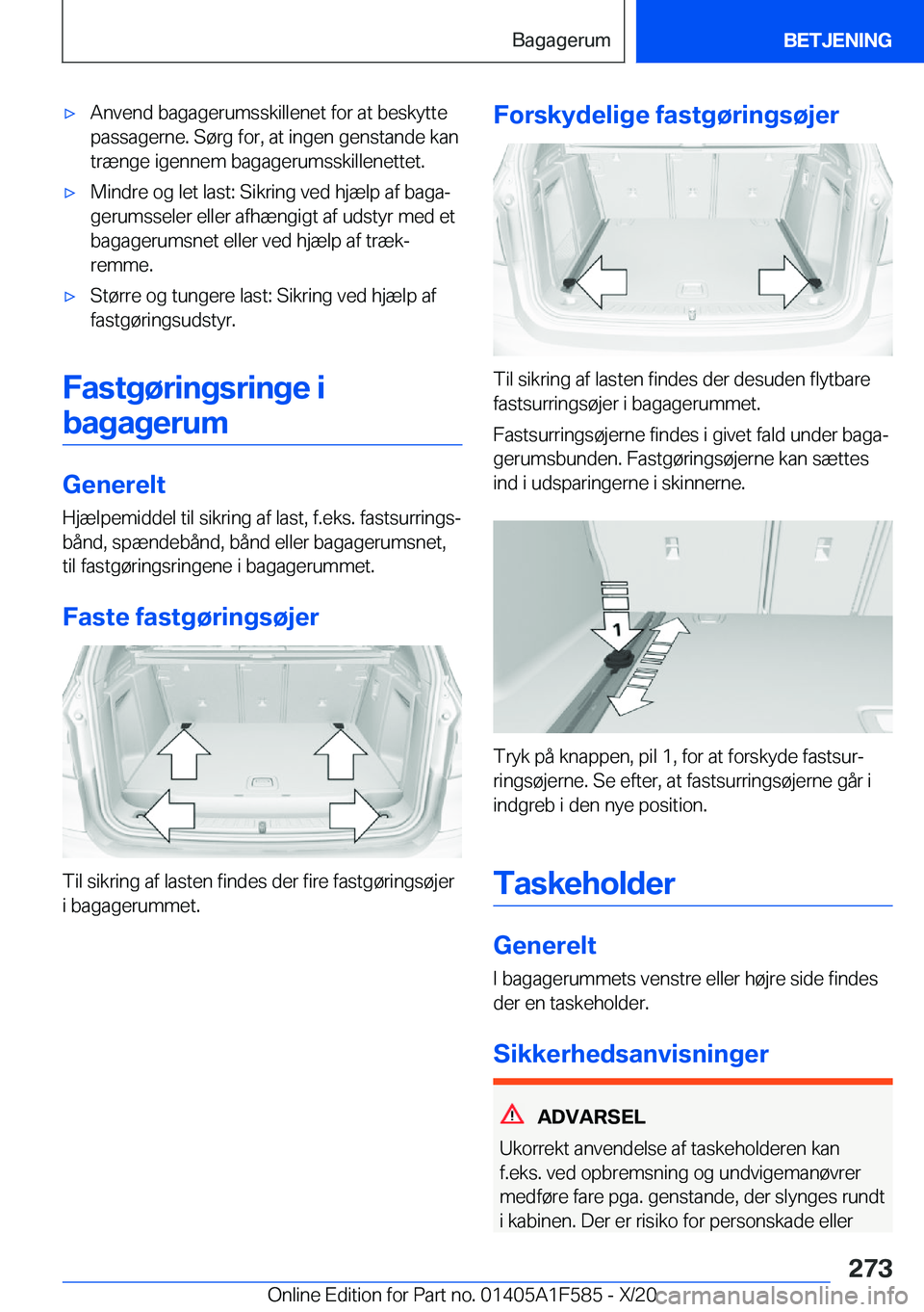 BMW X3 M 2021  InstruktionsbØger (in Danish) 'x�A�n�v�e�n�d��b�a�g�a�g�e�r�u�m�s�s�k�i�l�l�e�n�e�t��f�o�r��a�t��b�e�s�k�y�t�t�e�p�a�s�s�a�g�e�r�n�e�.��S�