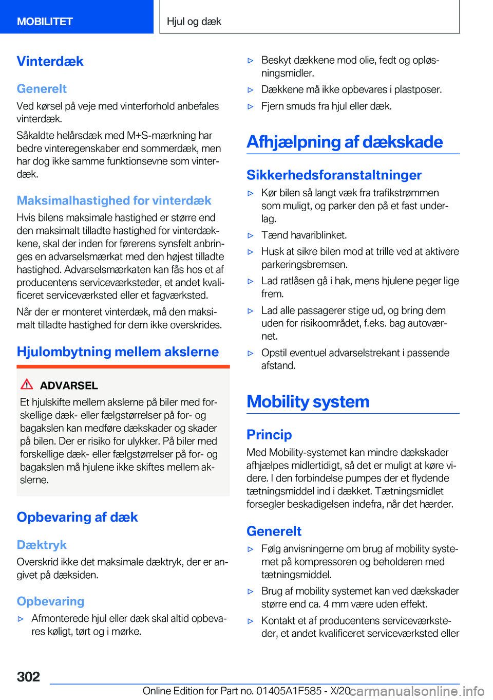 BMW X3 M 2021  InstruktionsbØger (in Danish) �V�i�n�t�e�r�d�æ�k
�G�e�n�e�r�e�l�t
�V�e�d��k�