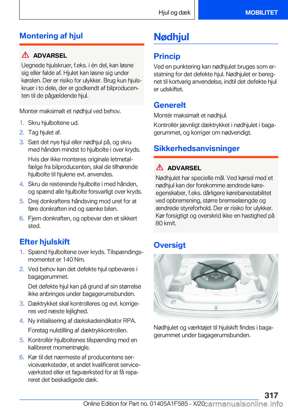 BMW X3 M 2021  InstruktionsbØger (in Danish) �M�o�n�t�e�r�i�n�g��a�f��h�j�u�l
�A�D�V�A�R�S�E�L
�U�e�g�n�e�d�e��h�j�u�l�s�k�r�u�e�r�,��f�.�e�k�s�.��i��