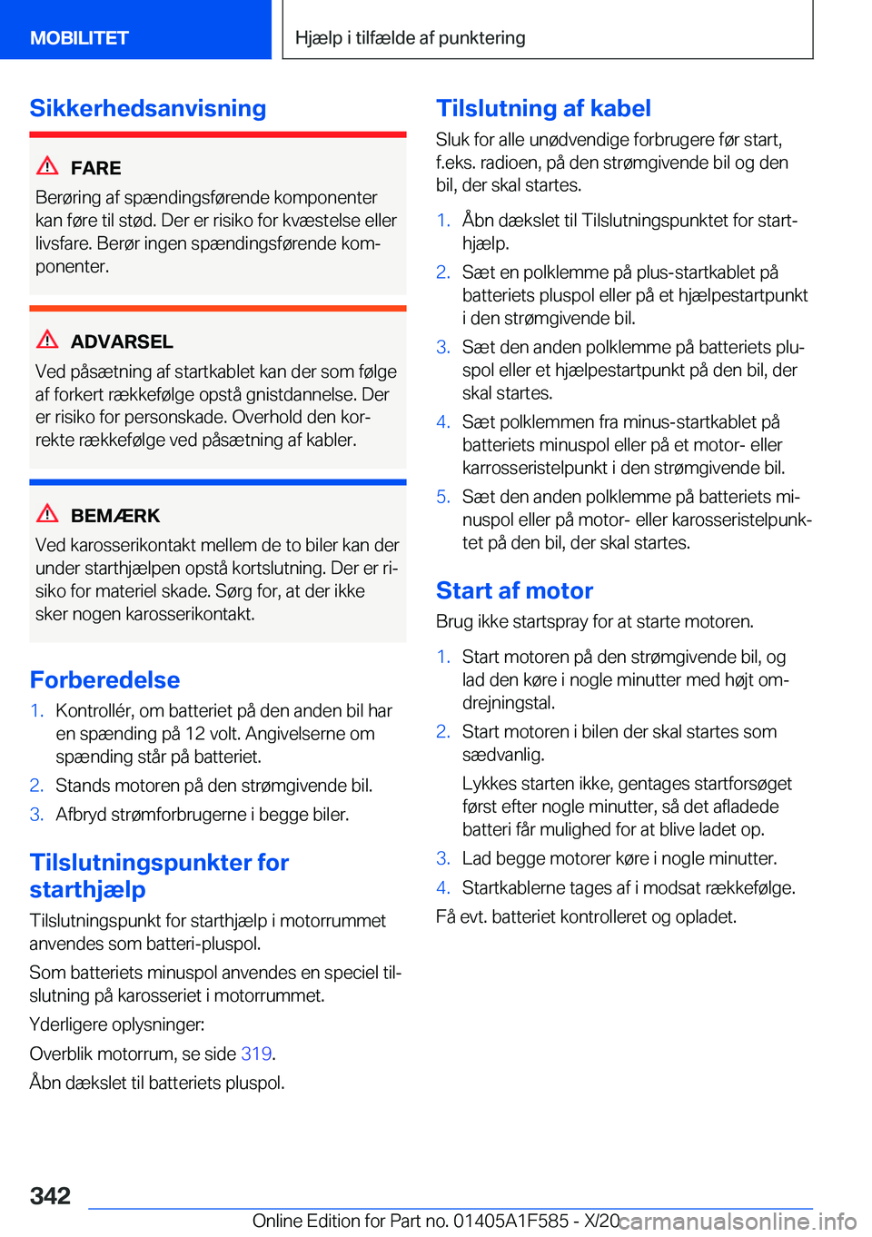 BMW X3 M 2021  InstruktionsbØger (in Danish) �S�i�k�k�e�r�h�e�d�s�a�n�v�i�s�n�i�n�g
�F�A�R�E
�B�e�r�
