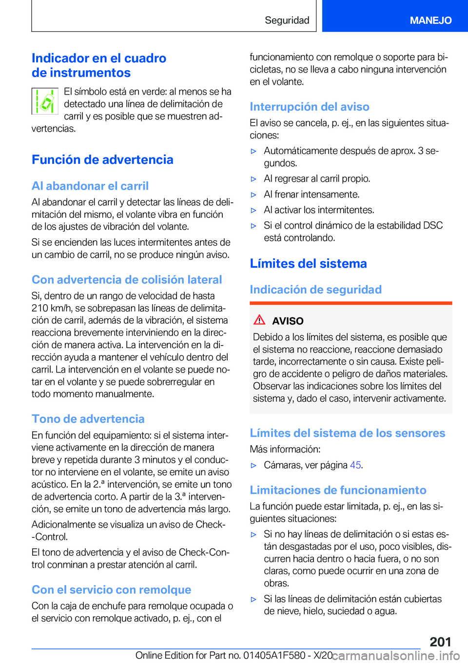 BMW X3 M 2021  Manuales de Empleo (in Spanish) �I�n�d�i�c�a�d�o�r��e�n��e�l��c�u�a�d�r�o
�d�e��i�n�s�t�r�u�m�e�n�t�o�s
�E�l��s�
