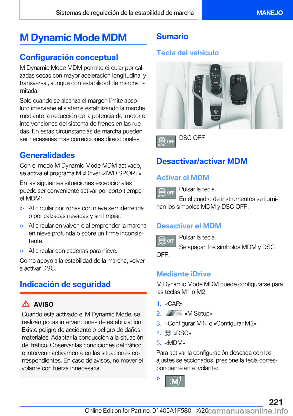 BMW X3 M 2021  Manuales de Empleo (in Spanish) �M��D�y�n�a�m�i�c��M�o�d�e��M�D�M
�C�o�n�f�i�g�u�r�a�c�i�
