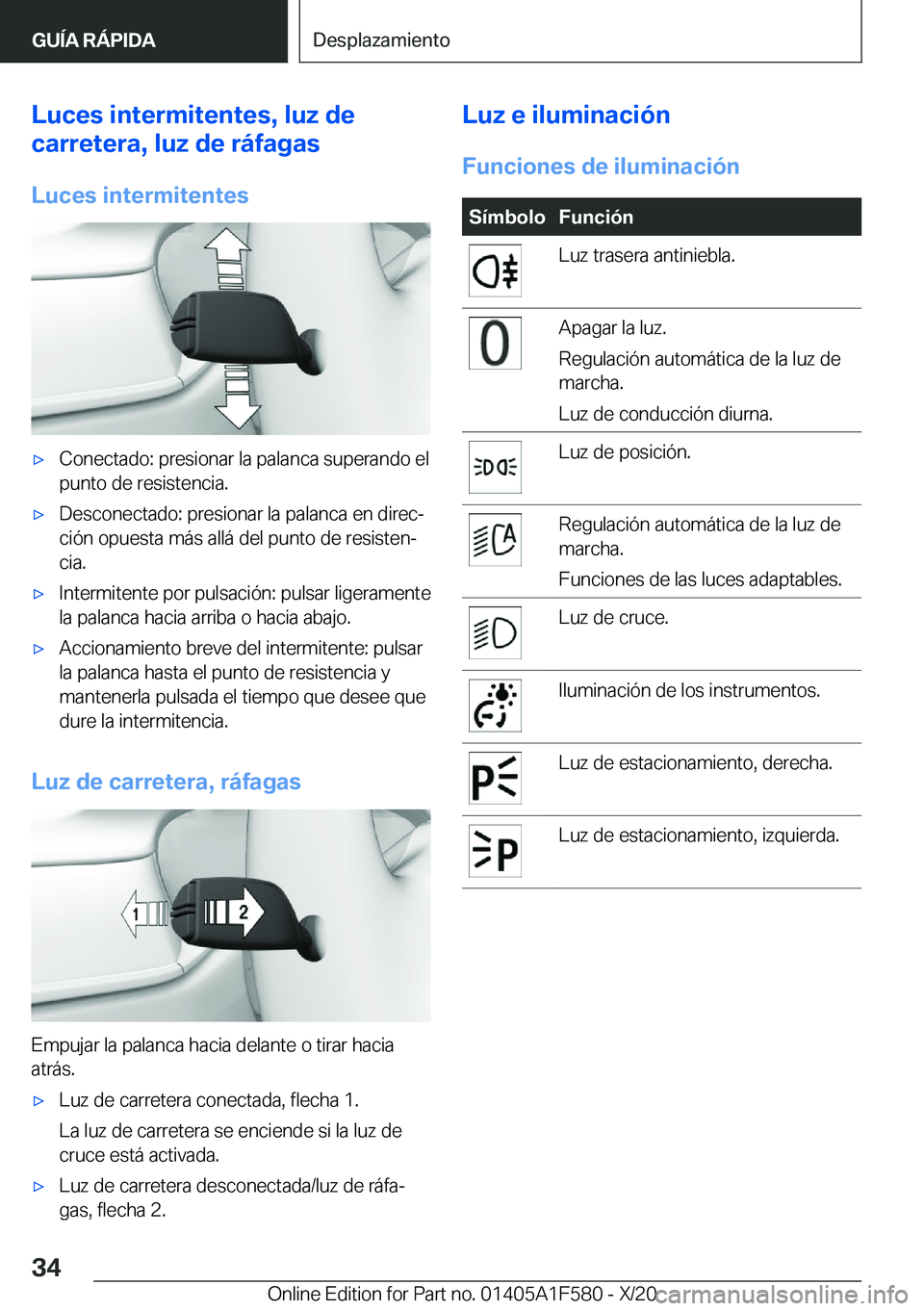 BMW X3 M 2021  Manuales de Empleo (in Spanish) �L�u�c�e�s��i�n�t�e�r�m�i�t�e�n�t�e�s�,��l�u�z��d�e
�c�a�r�r�e�t�e�r�a�,��l�u�z��d�e��r�