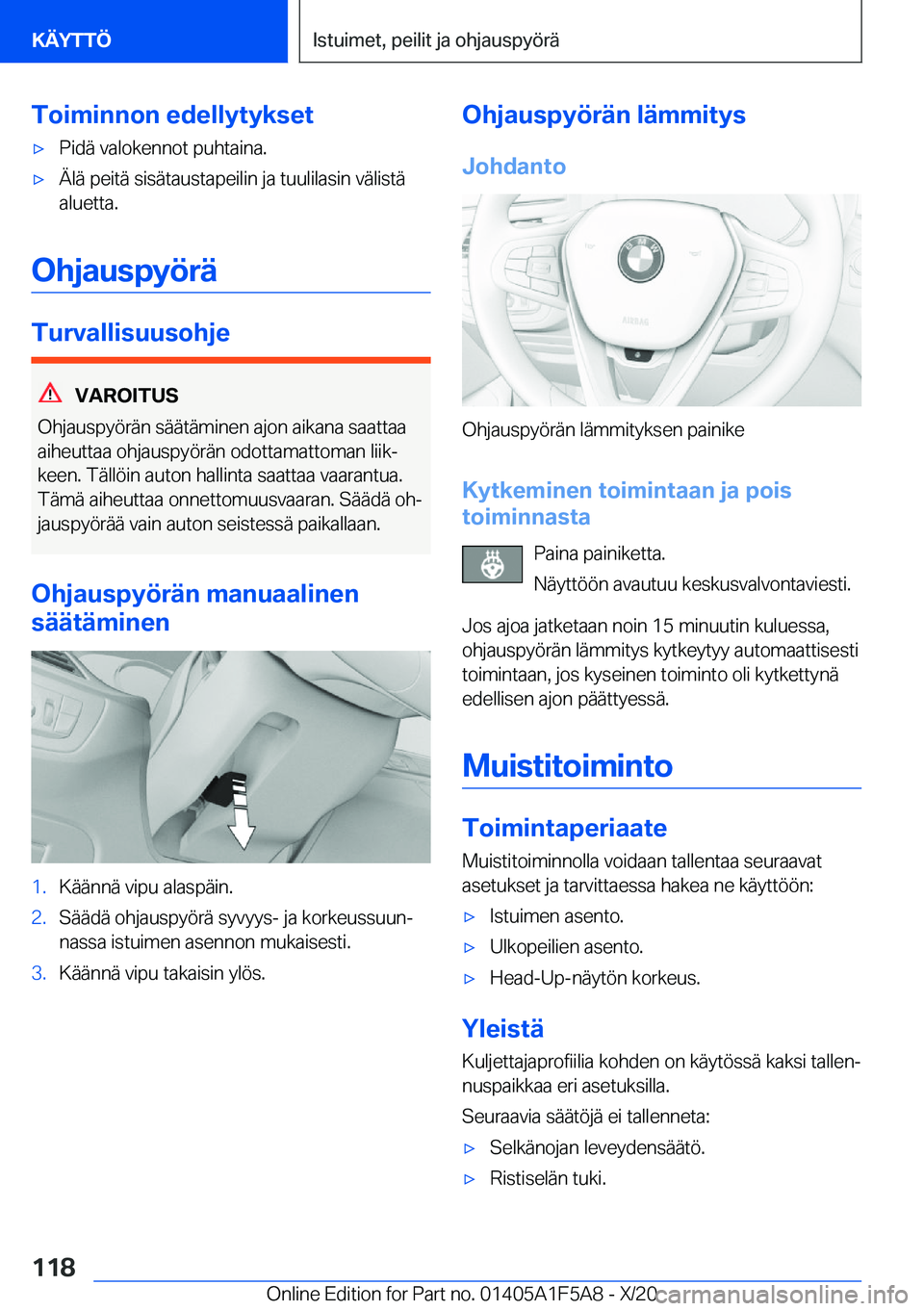 BMW X3 M 2021  Omistajan Käsikirja (in Finnish) �T�o�i�m�i�n�n�o�n��e�d�e�l�l�y�t�y�k�s�e�t'x�P�i�d�