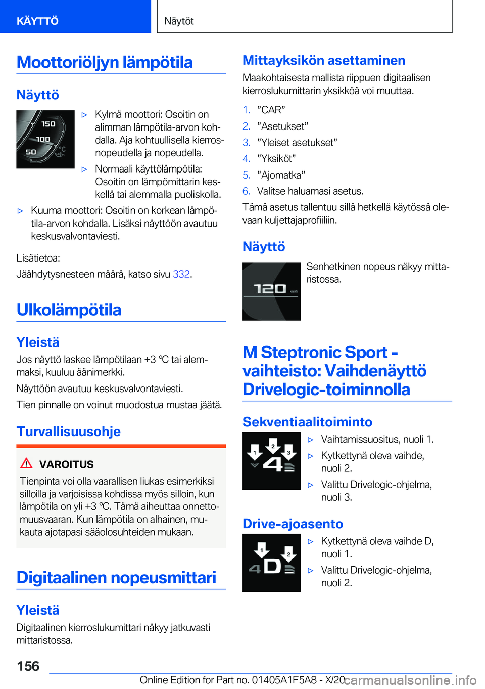 BMW X3 M 2021  Omistajan Käsikirja (in Finnish) �M�o�o�t�t�o�r�i�