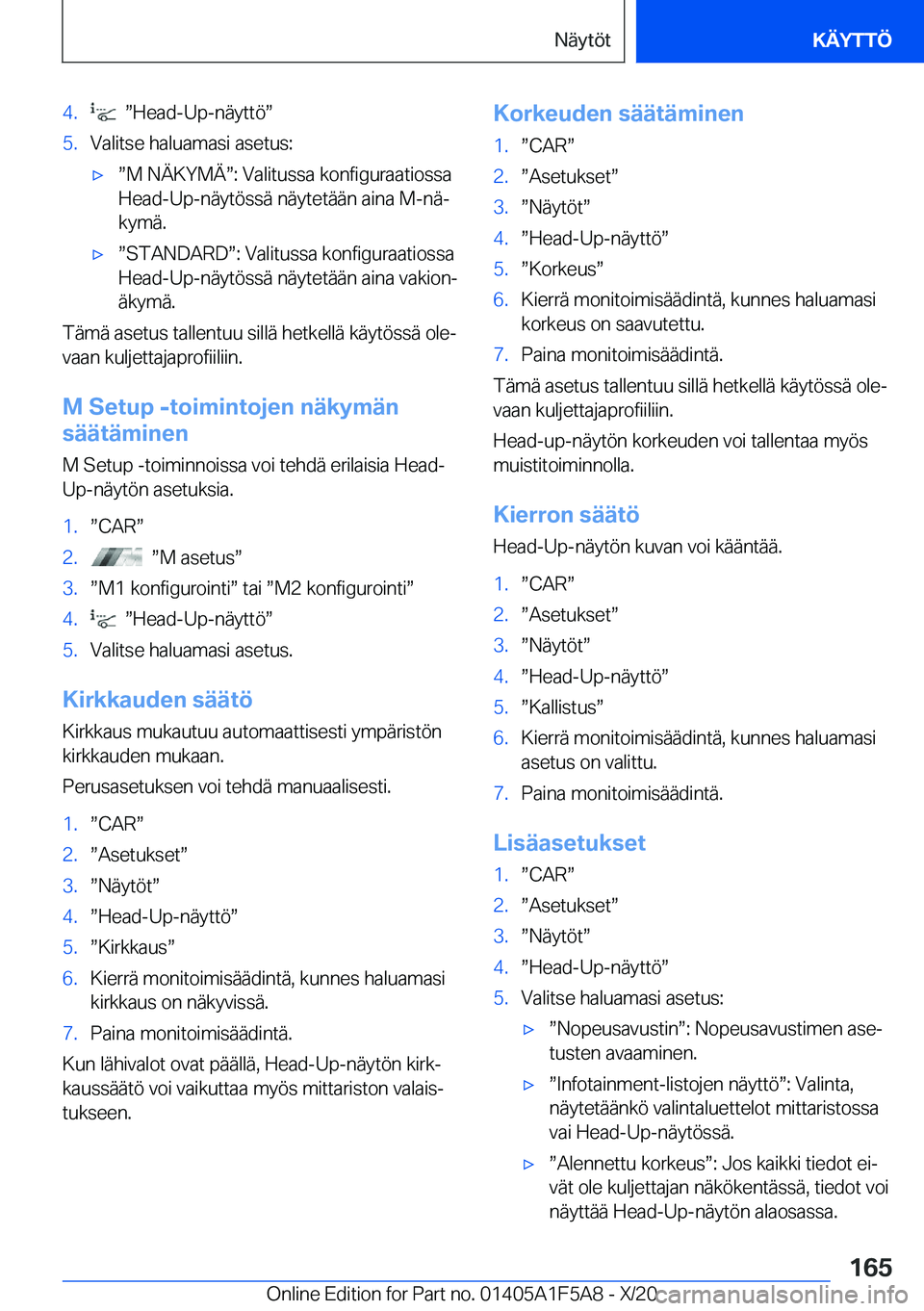 BMW X3 M 2021  Omistajan Käsikirja (in Finnish) �4�.��w�H�e�a�d�-�U�p�-�n�