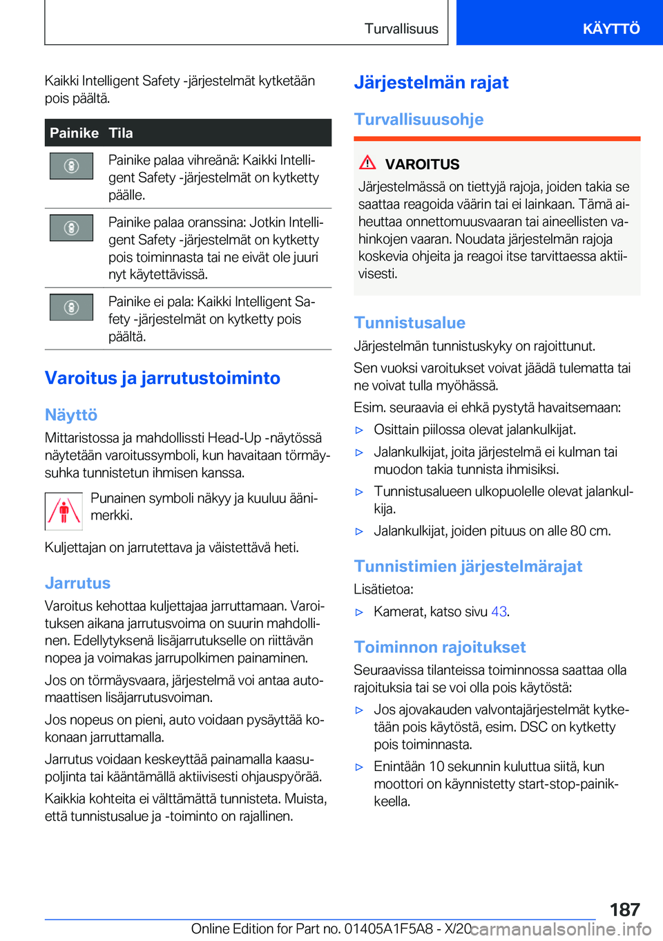 BMW X3 M 2021  Omistajan Käsikirja (in Finnish) �K�a�i�k�k�i��I�n�t�e�l�l�i�g�e�n�t��S�a�f�e�t�y��-�j�