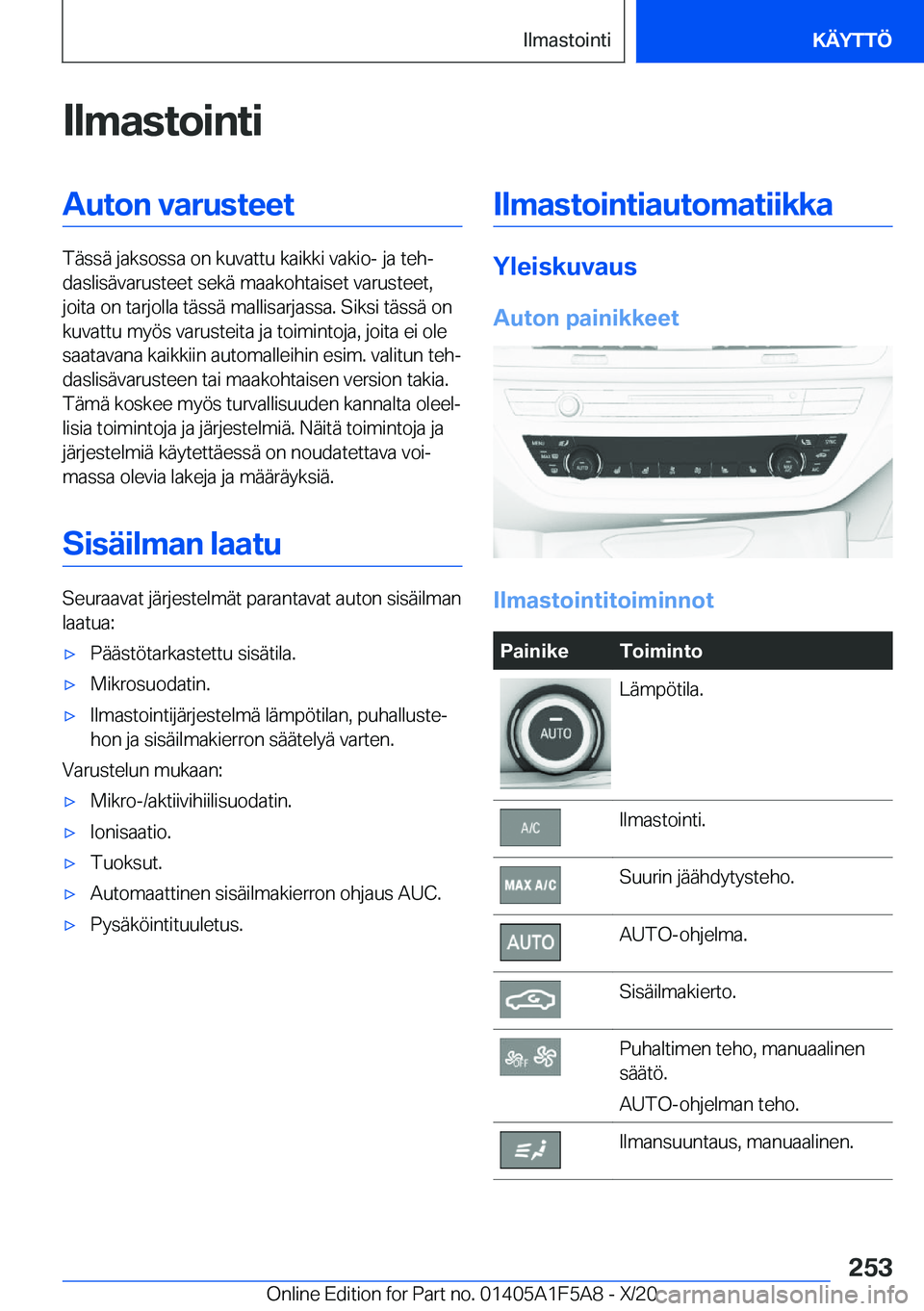BMW X3 M 2021  Omistajan Käsikirja (in Finnish) �I�l�m�a�s�t�o�i�n�t�i�A�u�t�o�n��v�a�r�u�s�t�e�e�t
�T�