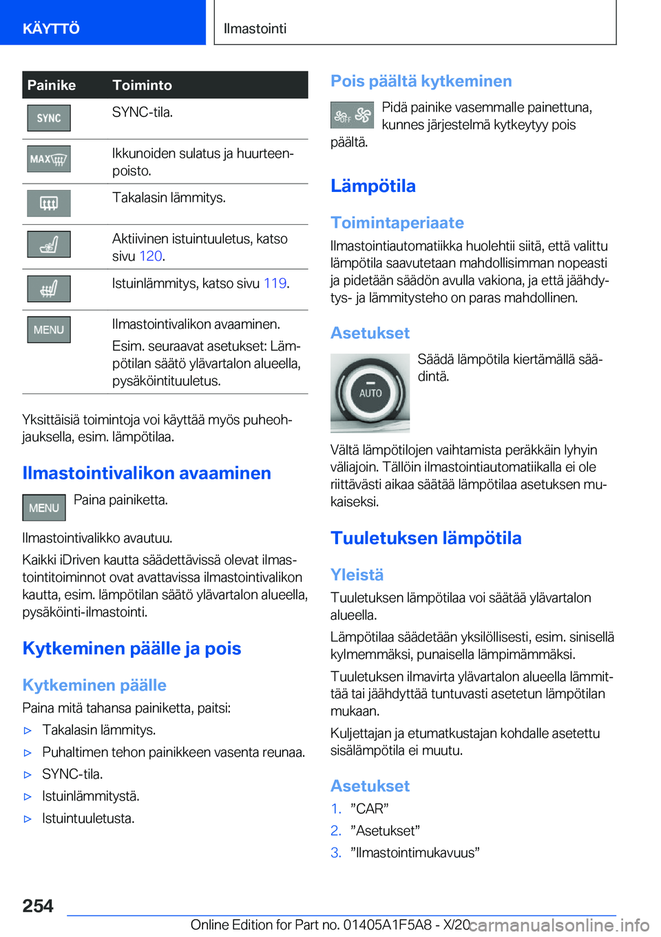 BMW X3 M 2021  Omistajan Käsikirja (in Finnish) �P�a�i�n�i�k�e�T�o�i�m�i�n�t�o�S�Y�N�C�-�t�i�l�a�.�I�k�k�u�n�o�i�d�e�n��s�u�l�a�t�u�s��j�a��h�u�u�r�t�e�e�nj
�p�o�i�s�t�o�.�T�a�k�a�l�a�s�i�n��l�