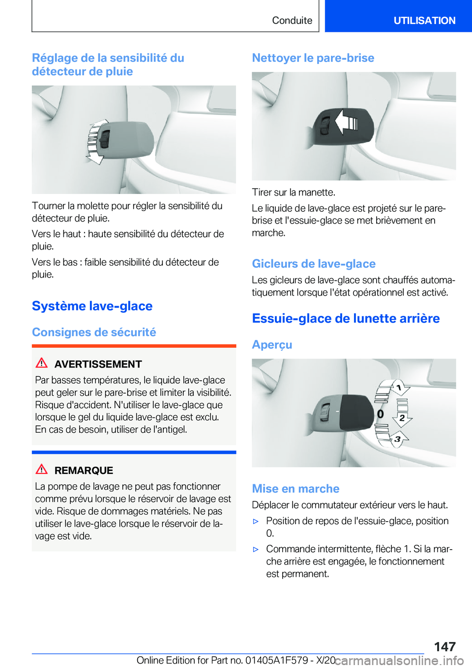 BMW X3 M 2021  Notices Demploi (in French) �R�é�g�l�a�g�e��d�e��l�a��s�e�n�s�i�b�i�l�i�t�é��d�u
�d�é�t�e�c�t�e�u�r��d�e��p�l�u�i�e
�T�o�u�r�n�e�r��l�a��m�o�l�e�t�t�e��p�o�u�r��r�é�g�l�e�r��l�a��s�e�n�s�i�b�i�l�i�t�é��d�u �d�
