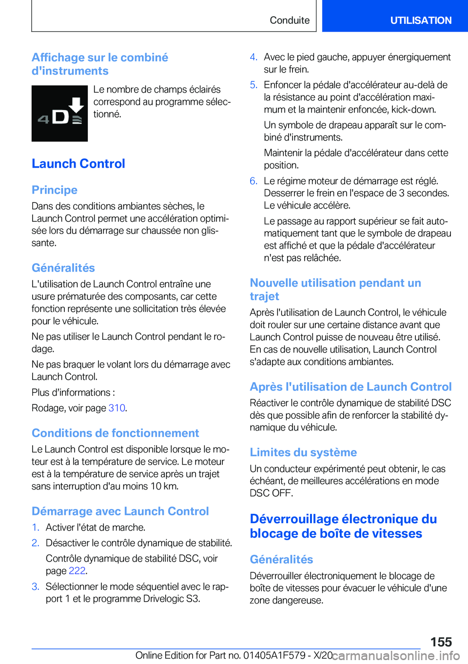 BMW X3 M 2021  Notices Demploi (in French) �A�f�f�i�c�h�a�g�e��s�u�r��l�e��c�o�m�b�i�n�é
�d�'�i�n�s�t�r�u�m�e�n�t�s
�L�e��n�o�m�b�r�e��d�e��c�h�a�m�p�s��é�c�l�a�i�r�é�s
�c�o�r�r�e�s�p�o�n�d��a�u��p�r�o�g�r�a�m�m�e��s�é�l�e�c
