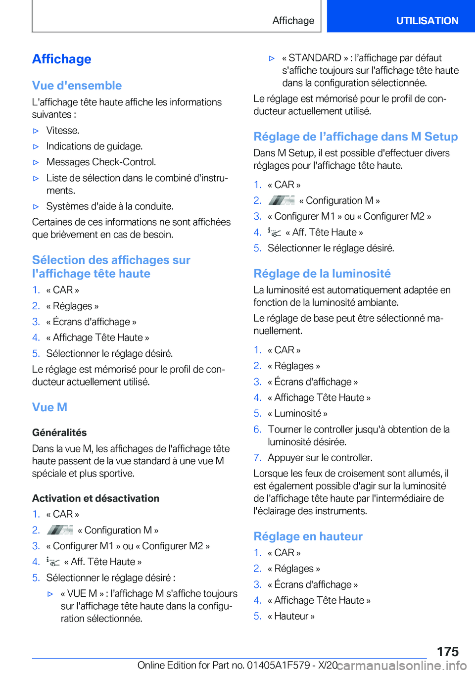 BMW X3 M 2021  Notices Demploi (in French) �A�f�f�i�c�h�a�g�e
�V�u�e��d�'�e�n�s�e�m�b�l�e �L�'�a�f�f�i�c�h�a�g�e��t�ê�t�e��h�a�u�t�e��a�f�f�i�c�h�e��l�e�s��i�n�f�o�r�m�a�t�i�o�n�s
�s�u�i�v�a�n�t�e�s��:'x�V�i�t�e�s�s�e�.'