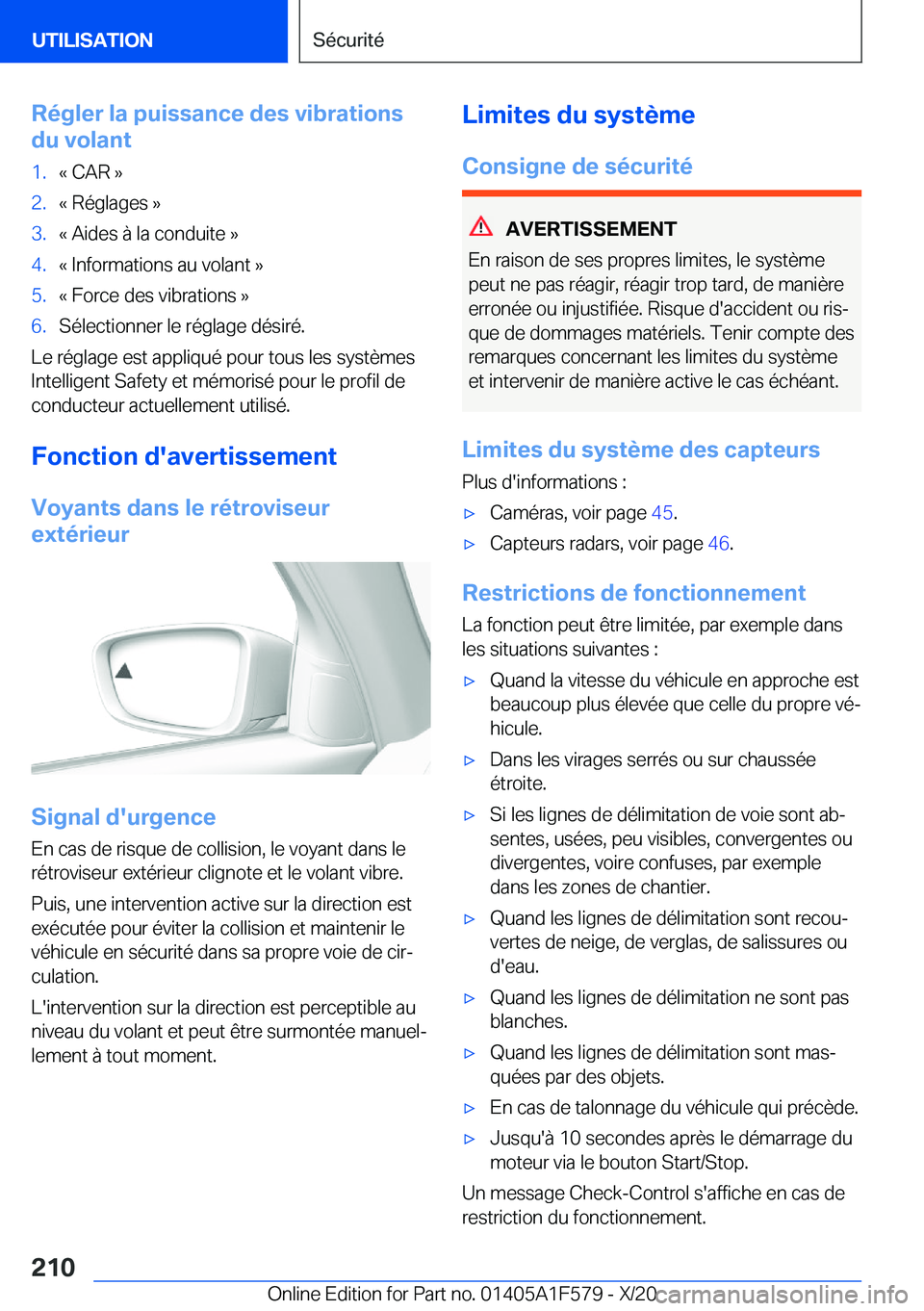 BMW X3 M 2021  Notices Demploi (in French) �R�é�g�l�e�r��l�a��p�u�i�s�s�a�n�c�e��d�e�s��v�i�b�r�a�t�i�o�n�s
�d�u��v�o�l�a�n�t�1�.�k��C�A�R��{�2�.�k��R�é�g�l�a�g�e�s��{�3�.�k��A�i�d�e�s��