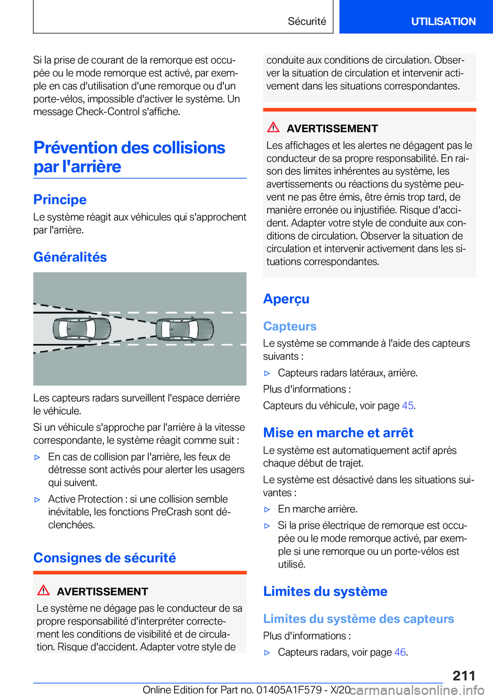 BMW X3 M 2021  Notices Demploi (in French) �S�i��l�a��p�r�i�s�e��d�e��c�o�u�r�a�n�t��d�e��l�a��r�e�m�o�r�q�u�e��e�s�t��o�c�c�uj�p�é�e��o�u��l�e��m�o�d�e��r�e�m�o�r�q�u�e��e�s�t��a�c�t�i�v�é�,��p�a�r��e�x�e�mj�p�l�e��e�n�