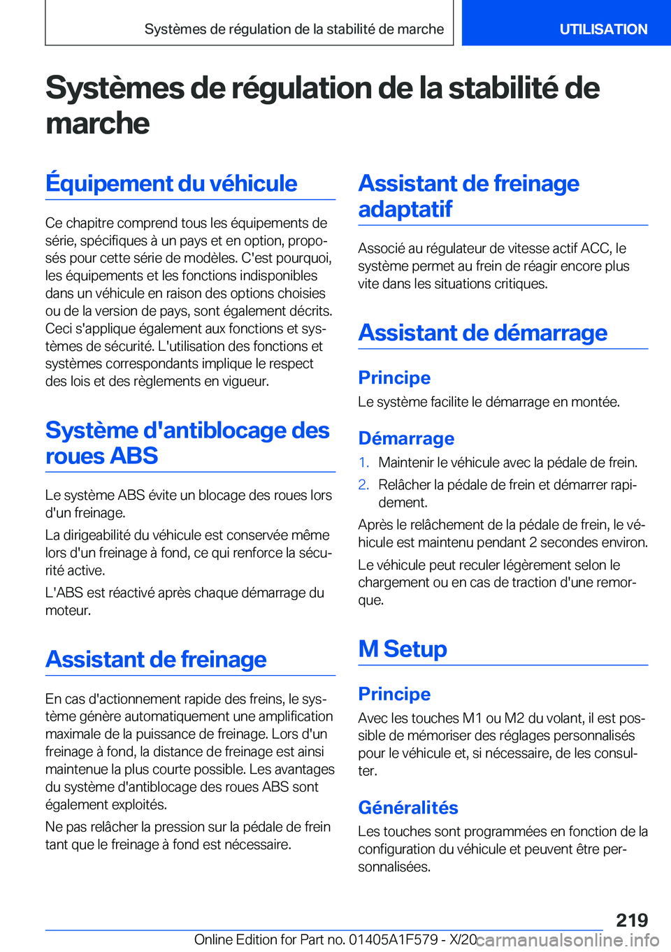 BMW X3 M 2021  Notices Demploi (in French) �S�y�s�t�è�m�e�s��d�e��r�é�g�u�l�a�t�i�o�n��d�e��l�a��s�t�a�b�i�l�i�t�é��d�e�m�a�r�c�h�e�