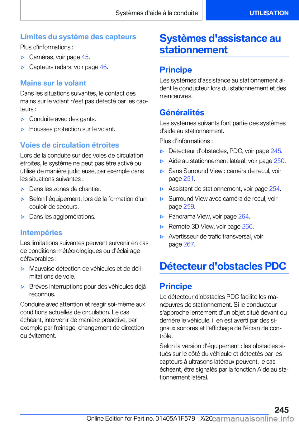BMW X3 M 2021  Notices Demploi (in French) �L�i�m�i�t�e�s��d�u��s�y�s�t�è�m�e��d�e�s��c�a�p�t�e�u�r�s�P�l�u�s��d�'�i�n�f�o�r�m�a�t�i�o�n�s��:'x�C�a�m�é�r�a�s�,��v�o�i�r��p�a�g�e� �4�5�.'x�C�a�p�t�e�u�r�s��r�a�d�a�r�s�,�