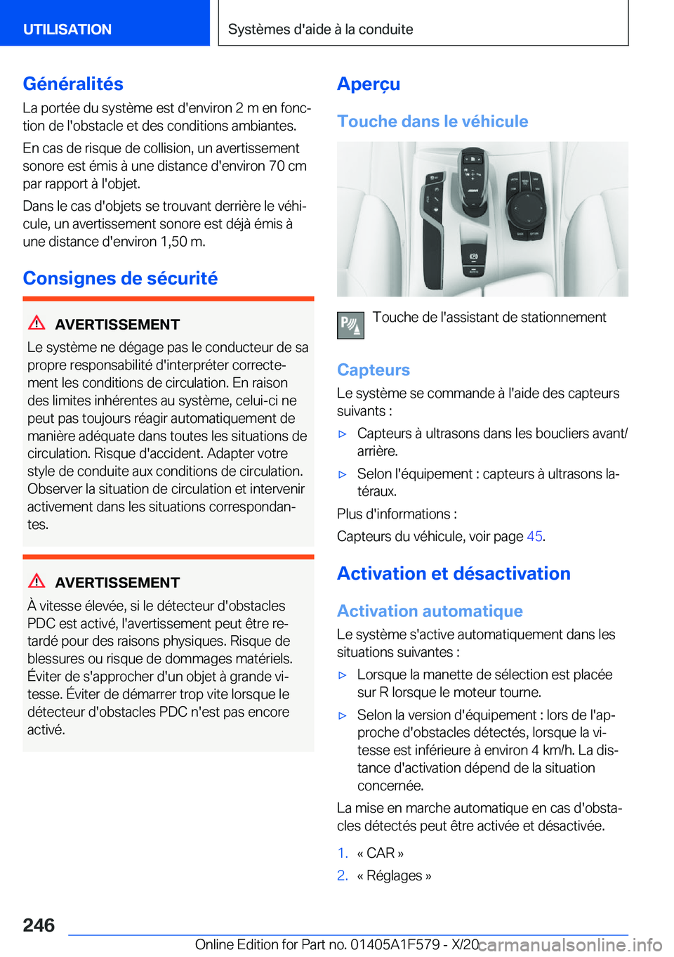 BMW X3 M 2021  Notices Demploi (in French) �G�é�n�é�r�a�l�i�t�é�s�L�a��p�o�r�t�é�e��d�u��s�y�s�t�è�m�e��e�s�t��d�'�e�n�v�i�r�o�n��2��m��e�n��f�o�n�cj�t�i�o�n��d�e��l�'�o�b�s�t�a�c�l�e��e�t��d�e�s��c�o�n�d�i�t�i�o�n�