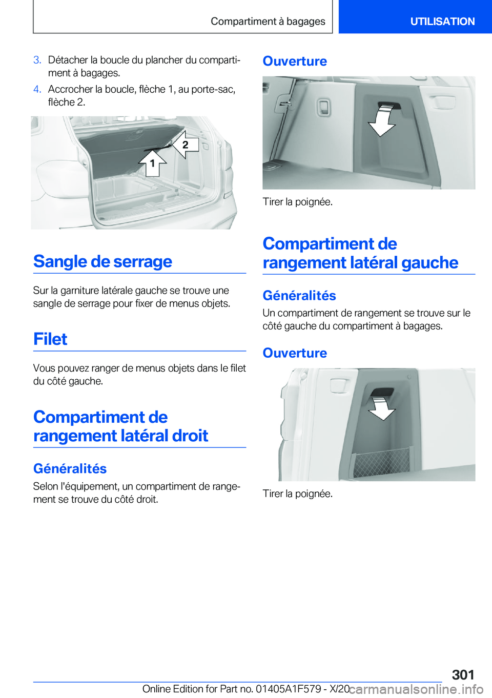 BMW X3 M 2021  Notices Demploi (in French) �3�.�D�é�t�a�c�h�e�r��l�a��b�o�u�c�l�e��d�u��p�l�a�n�c�h�e�r��d�u��c�o�m�p�a�r�t�ij�m�e�n�t��
