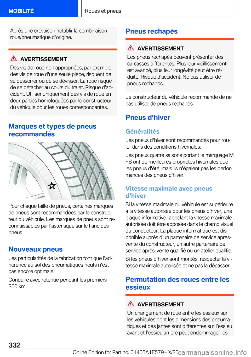 BMW X3 M 2021  Notices Demploi (in French) �A�p�r�è�s��u�n�e��c�r�e�v�a�i�s�o�n�,��r�é�t�a�b�l�i�r��l�a��c�o�m�b�i�n�a�i�s�o�n
�r�o�u�e�/�p�n�e�u�m�a�t�i�q�u�e��d�'�o�r�i�g�i�n�e�.
�A�V�E�R�T�I�S�S�E�M�E�N�T
�D�e�s��v�i�s��d�e��