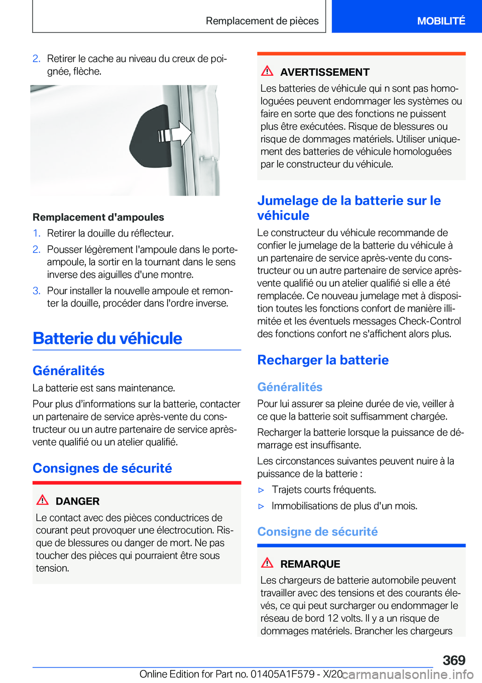 BMW X3 M 2021  Notices Demploi (in French) �2�.�R�e�t�i�r�e�r��l�e��c�a�c�h�e��a�u��n�i�v�e�a�u��d�u��c�r�e�u�x��d�e��p�o�ij�g�n�é�e�,��f�l�è�c�h�e�.
�R�e�m�p�l�a�c�e�m�e�n�t��d�'�a�m�p�o�u�l�e�s
�1�.�R�e�t�i�r�e�r��l�a��d�o