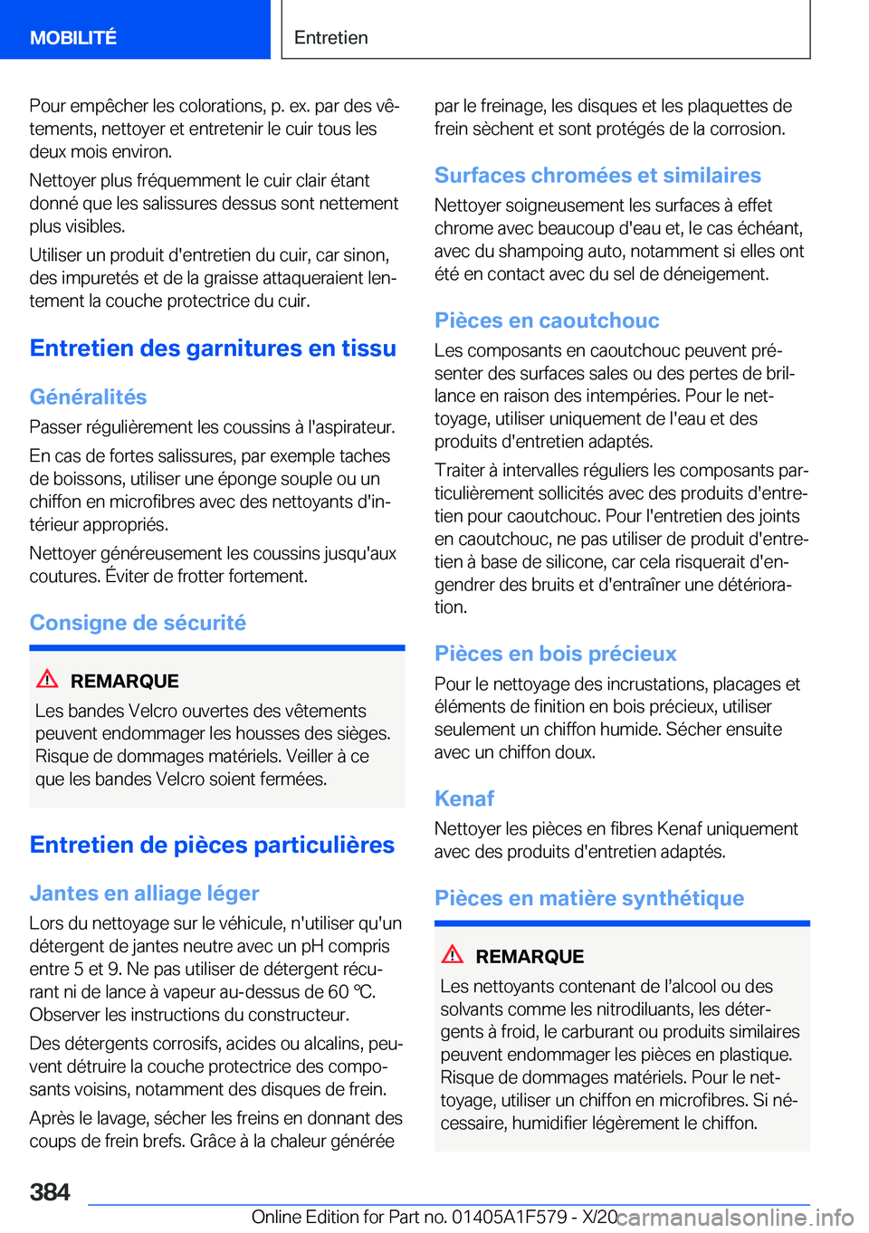 BMW X3 M 2021  Notices Demploi (in French) �P�o�u�r��e�m�p�ê�c�h�e�r��l�e�s��c�o�l�o�r�a�t�i�o�n�s�,��p�.��e�x�.��p�a�r��d�e�s��v�êj
�t�e�m�e�n�t�s�,��n�e�t�t�o�y�e�r��e�t��e�n�t�r�e�t�e�n�i�r��l�e��c�u�i�r��t�o�u�s��l�e�s
�d