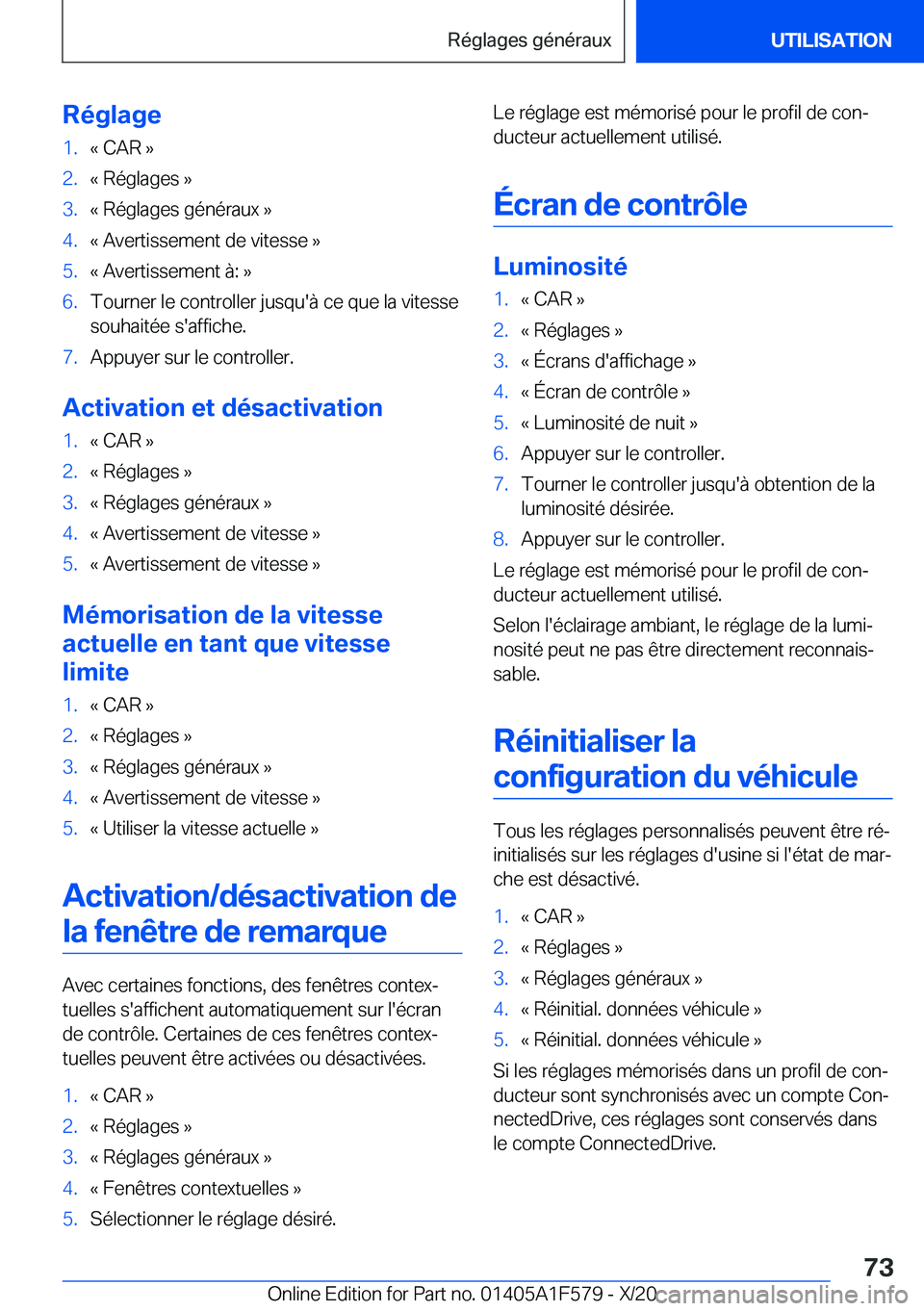 BMW X3 M 2021  Notices Demploi (in French) �R�é�g�l�a�g�e�1�.�k��C�A�R��{�2�.�k��R�é�g�l�a�g�e�s��{�3�.�k��R�é�g�l�a�g�e�s��g�é�n�é�r�a�u�x��{�4�.�k��A�v�e�r�t�i�s�s�e�m�e�n�t��d�e��v�i�t�e�s�s�e��{�5�.�k��A�v�e�r�t�i�s�s�e�m�