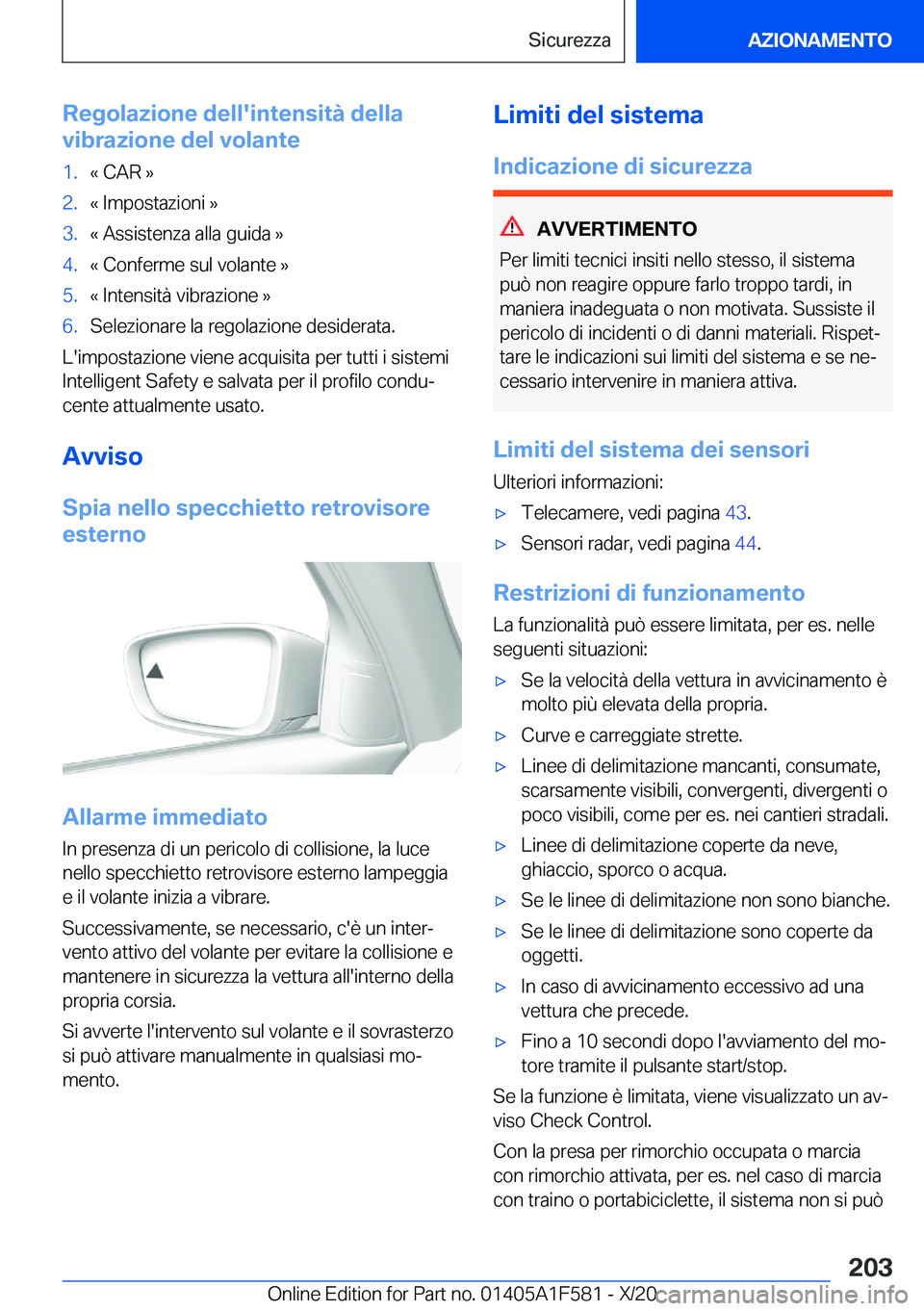 BMW X3 M 2021  Libretti Di Uso E manutenzione (in Italian) �R�e�g�o�l�a�z�i�o�n�e��d�e�l�l�'�i�n�t�e�n�s�i�t�