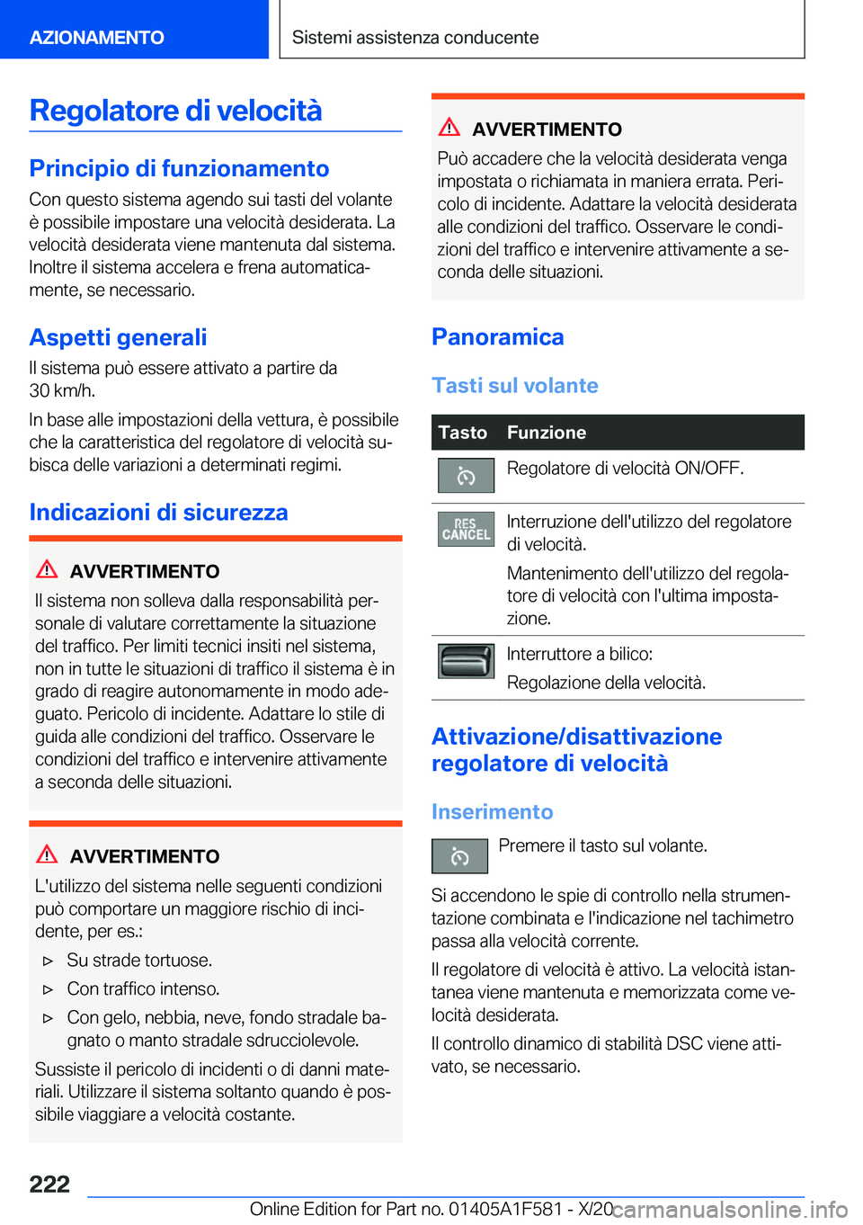BMW X3 M 2021  Libretti Di Uso E manutenzione (in Italian) �R�e�g�o�l�a�t�o�r�e��d�i��v�e�l�o�c�i�t�