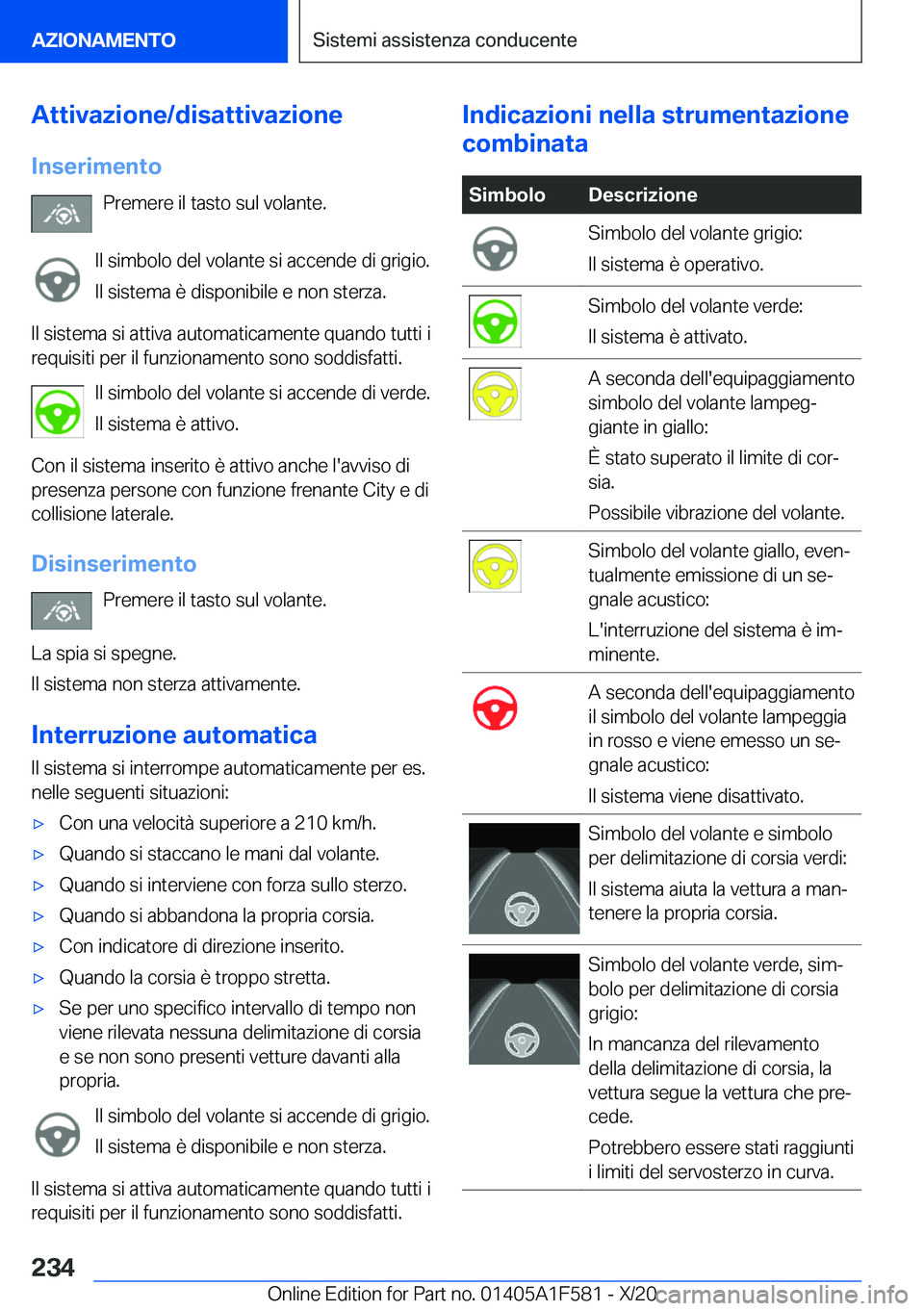 BMW X3 M 2021  Libretti Di Uso E manutenzione (in Italian) �A�t�t�i�v�a�z�i�o�n�e�/�d�i�s�a�t�t�i�v�a�z�i�o�n�e�I�n�s�e�r�i�m�e�n�t�o �P�r�e�m�e�r�e��i�l��t�a�s�t�o��s�u�l��v�o�l�a�n�t�e�.
�I�l��s�i�m�b�o�l�o��d�e�l��v�o�l�a�n�t�e��s�i��a�c�c�e�n�d�e