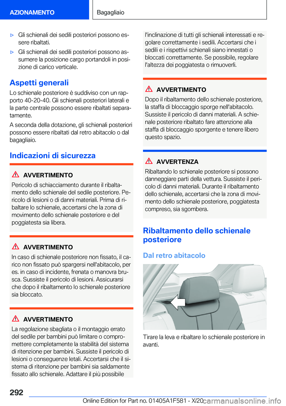 BMW X3 M 2021  Libretti Di Uso E manutenzione (in Italian) 'x�G�l�i��s�c�h�i�e�n�a�l�i��d�e�i��s�e�d�i�l�i��p�o�s�t�e�r�i�o�r�i��p�o�s�s�o�n�o��e�sª
�s�e�r�e��r�i�b�a�l�t�a�t�i�.'x�G�l�i��s�c�h�i�e�n�a�l�i��d�e�i��s�e�d�i�l�i��p�o�s�t�e�r