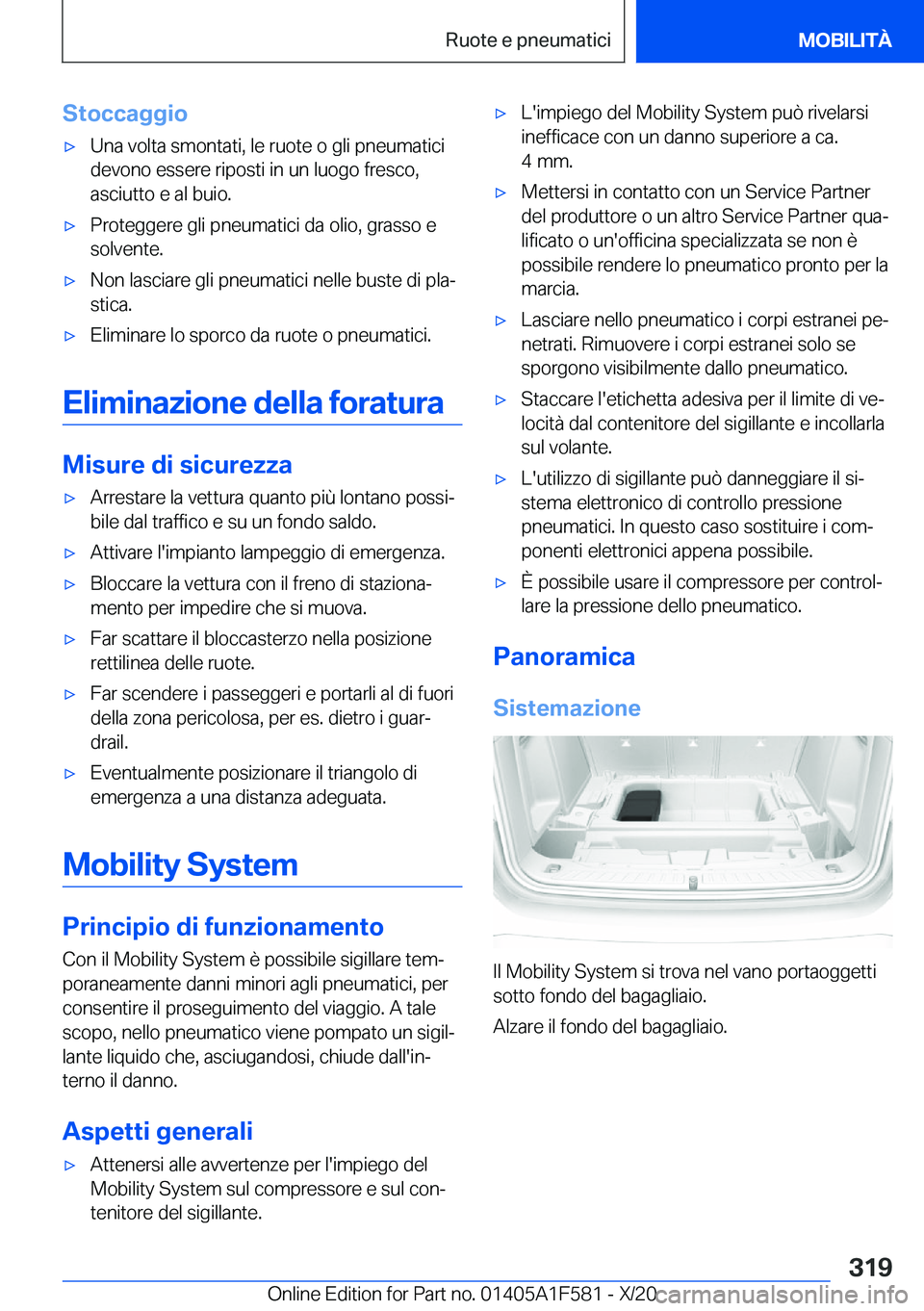 BMW X3 M 2021  Libretti Di Uso E manutenzione (in Italian) �S�t�o�c�c�a�g�g�i�o'x�U�n�a��v�o�l�t�a��s�m�o�n�t�a�t�i�,��l�e��r�u�o�t�e��o��g�l�i��p�n�e�u�m�a�t�i�c�i�d�e�v�o�n�o��e�s�s�e�r�e��r�i�p�o�s�t�i��i�n��u�n��l�u�o�g�o��f�r�e�s�c�o�,
�