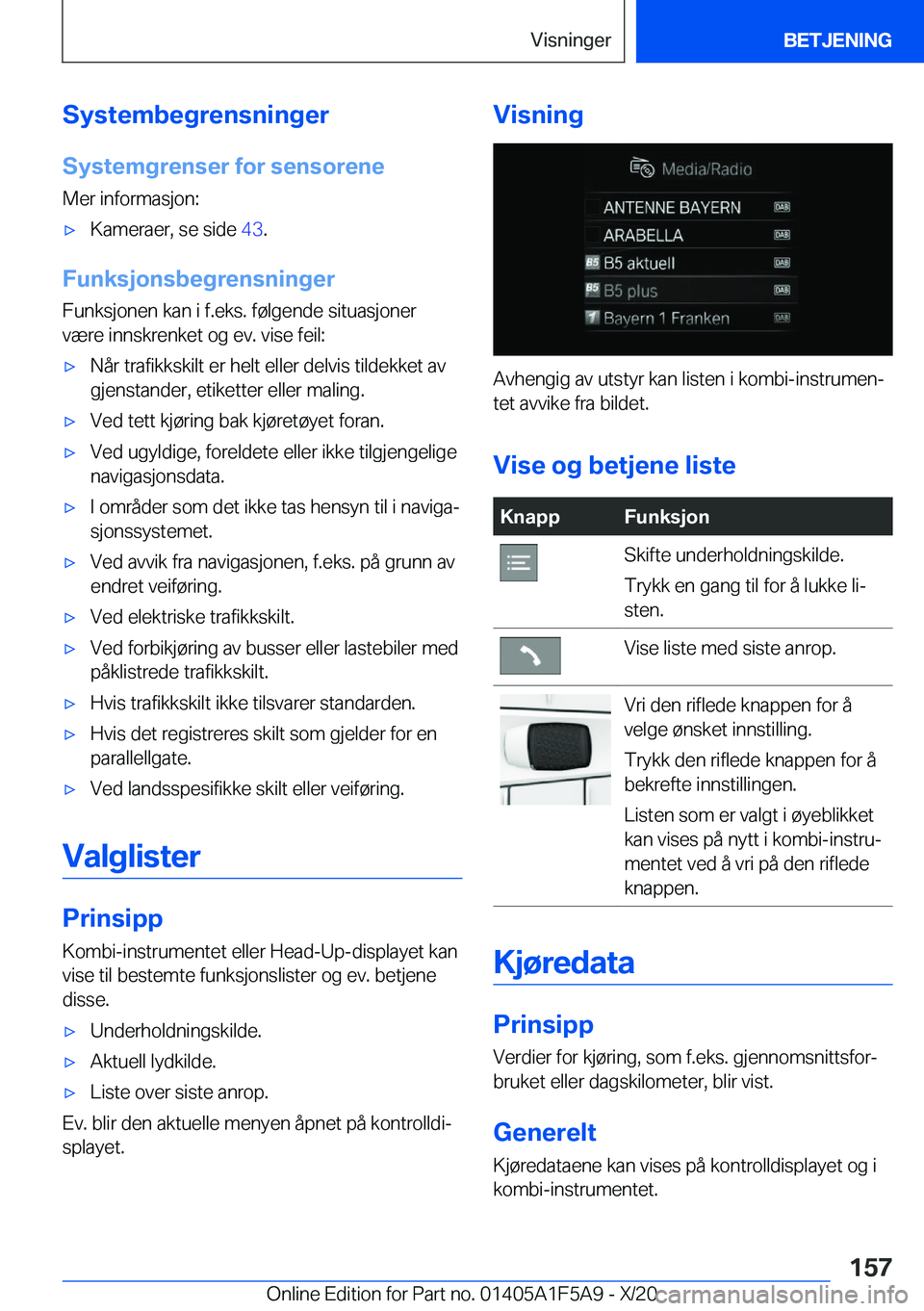 BMW X3 M 2021  InstruksjonsbØker (in Norwegian) �S�y�s�t�e�m�b�e�g�r�e�n�s�n�i�n�g�e�r
�S�y�s�t�e�m�g�r�e�n�s�e�r��f�o�r��s�e�n�s�o�r�e�n�e
�M�e�r��i�n�f�o�r�m�a�s�j�o�n�:'x�K�a�m�e�r�a�e�r�,��s�e��s�i�d�e� �4�3�.
�F�u�n�k�s�j�o�n�s�b�e�g