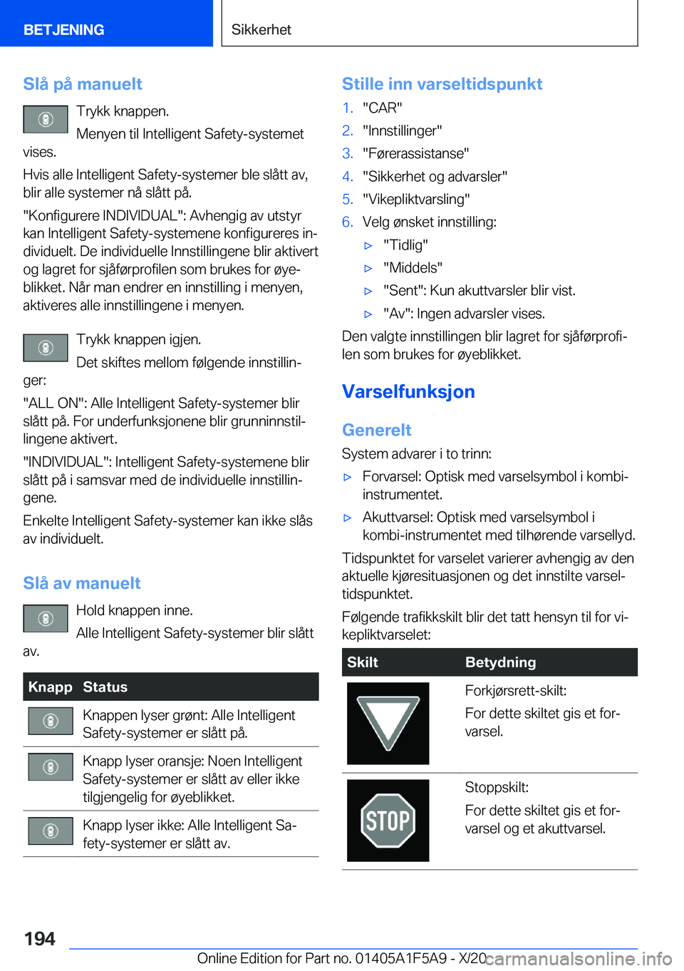 BMW X3 M 2021  InstruksjonsbØker (in Norwegian) �S�l�å��p�å��m�a�n�u�e�l�t�T�r�y�k�k��k�n�a�p�p�e�n�.
�M�e�n�y�e�n��t�i�l��I�n�t�e�l�l�i�g�e�n�t��S�a�f�e�t�y�-�s�y�s�t�e�m�e�t
�v�i�s�e�s�.
�H�v�i�s��a�l�l�e��I�n�t�e�l�l�i�g�e�n�t��S�a�f�