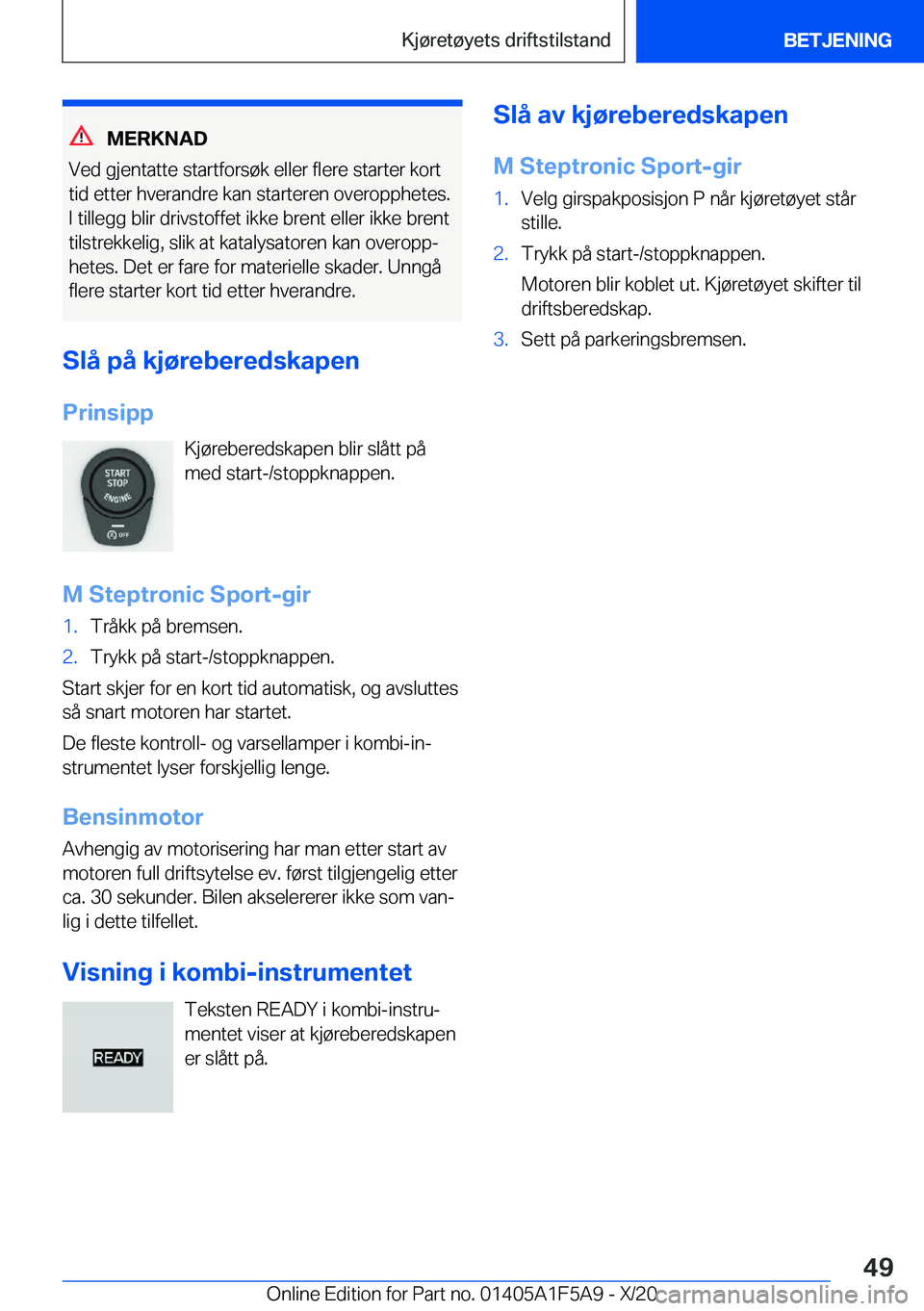 BMW X3 M 2021  InstruksjonsbØker (in Norwegian) �M�E�R�K�N�A�D
�V�e�d��g�j�e�n�t�a�t�t�e��s�t�a�r�t�f�o�r�s�