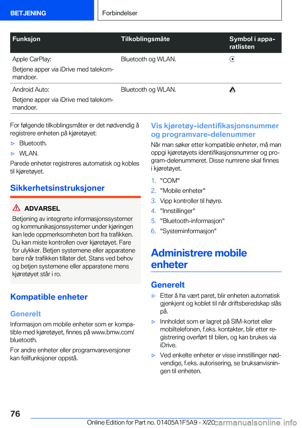 BMW X3 M 2021  InstruksjonsbØker (in Norwegian) �F�u�n�k�s�j�o�n�T�i�l�k�o�b�l�i�n�g�s�m�å�t�e�S�y�m�b�o�l��i��a�p�p�aj
�r�a�t�l�i�s�t�e�n�A�p�p�l�e��C�a�r�P�l�a�y�:
�B�e�t�j�e�n�e��a�p�p�e�r��v�i�a��i�D�r�i�v�e��m�e�d��t�a�l�e�k�o�mj
�m