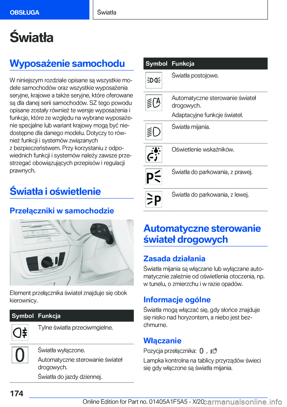 BMW X3 M 2021  Instrukcja obsługi (in Polish) �w�i�a�t�ł�a�W�y�p�o�s�a9�e�n�i�e��s�a�m�o�c�h�o�d�u
�W��n�i�n�i�e�j�s�z�y�m��r�o�z�d�z�i�a�l�e��o�p�i�s�a�n�e��s�