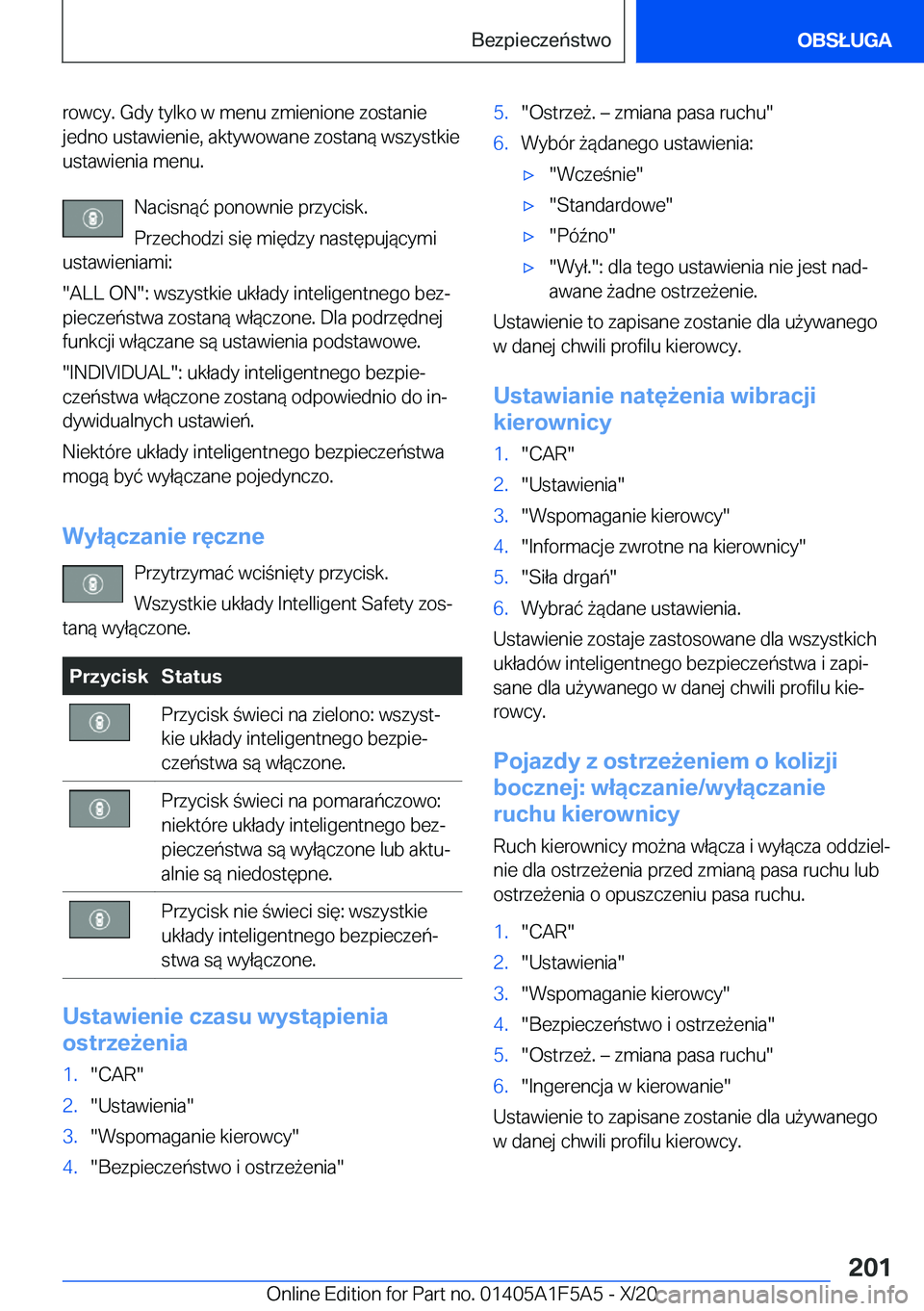 BMW X3 M 2021  Instrukcja obsługi (in Polish) �r�o�w�c�y�.��G�d�y��t�y�l�k�o��w��m�e�n�u��z�m�i�e�n�i�o�n�e��z�o�s�t�a�n�i�e�j�e�d�n�o��u�s�t�a�w�i�e�n�i�e�,��a�k�t�y�w�o�w�a�n�e��z�o�s�t�a�n�
