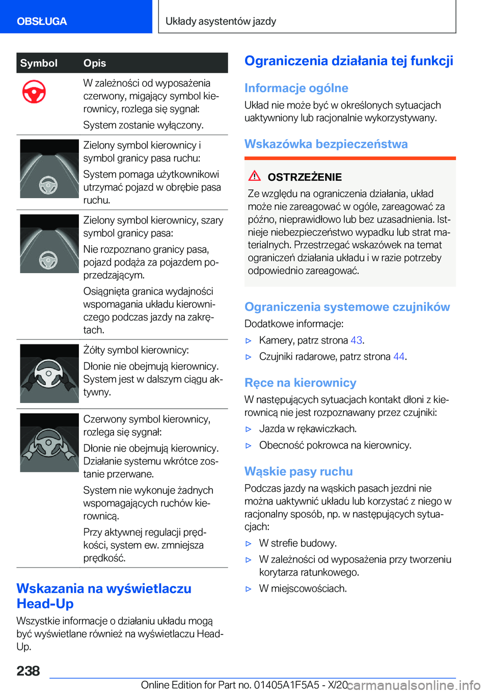 BMW X3 M 2021  Instrukcja obsługi (in Polish) �S�y�m�b�o�l�O�p�i�s�W��z�a�l�e9�n�o�c�i��o�d��w�y�p�o�s�a9�e�n�i�a
�c�z�e�r�w�o�n�y�,��m�i�g�a�j�