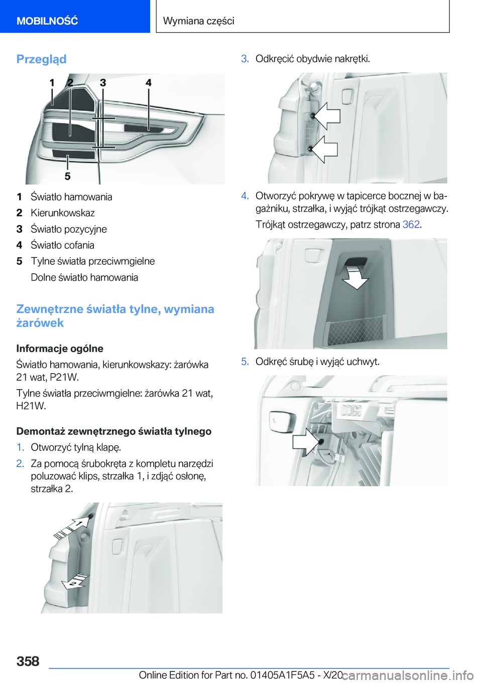 BMW X3 M 2021  Instrukcja obsługi (in Polish) �P�r�z�e�g�l�ą�d�1�w�i�a�t�ł�o��h�a�m�o�w�a�n�i�a�2�K�i�e�r�u�n�k�o�w�s�k�a�z�3�w�i�a�t�ł�o��p�o�z�y�c�y�j�n�e�4�w�i�a�t�ł�o��c�o�f�a�n�i�a�5�T�y�l�n�e��w�i�a�t�ł�a��p�r�z�e�c�i�w�m�