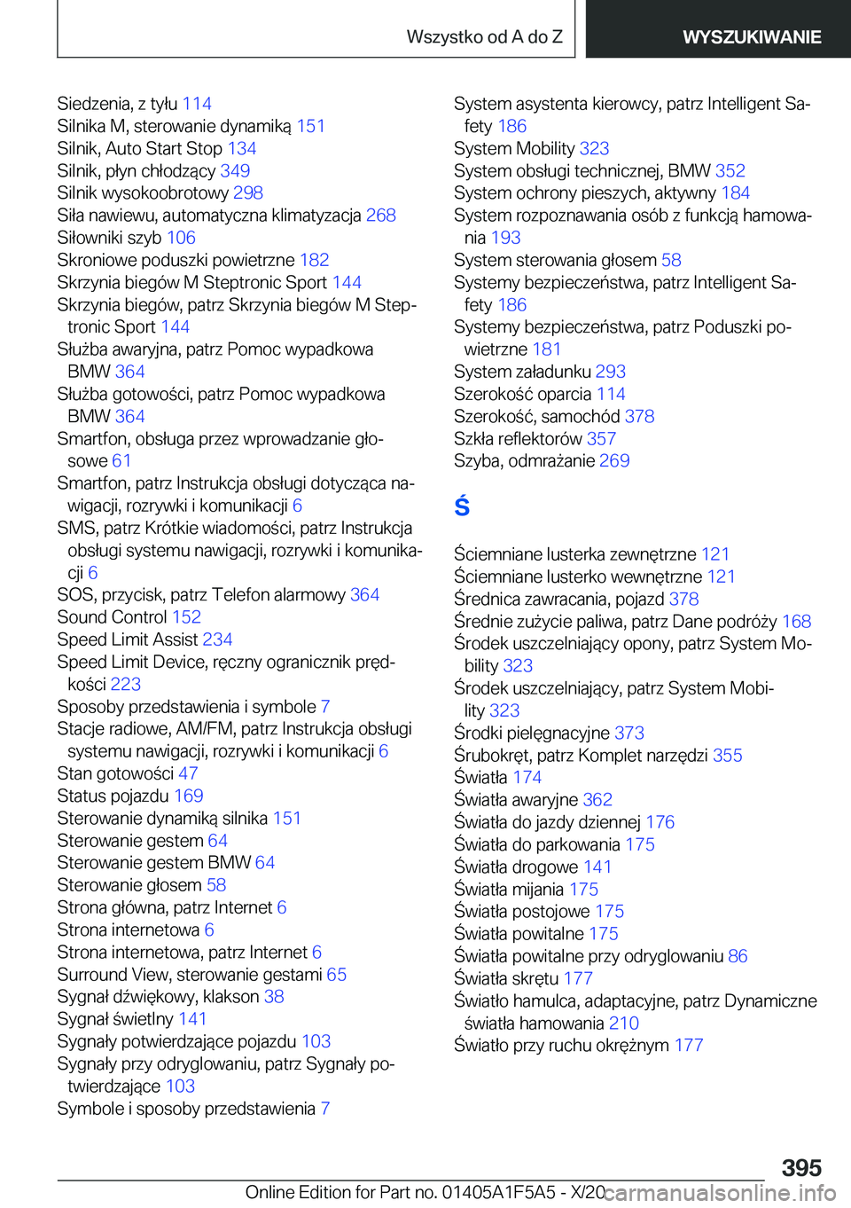 BMW X3 M 2021  Instrukcja obsługi (in Polish) �S�i�e�d�z�e�n�i�a�,��z��t�y�ł�u��1�1�4�
�S�i�l�n�i�k�a��M�,��s�t�e�r�o�w�a�n�i�e��d�y�n�a�m�i�k�