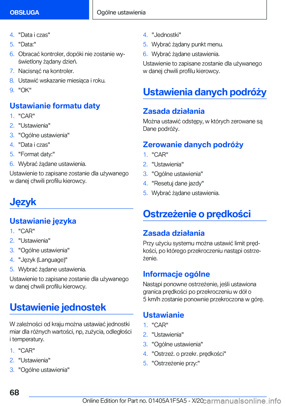BMW X3 M 2021  Instrukcja obsługi (in Polish) �4�.��D�a�t�a��i��c�z�a�s��5�.��D�a�t�a�:��6�.�O�b�r�a�c�a�