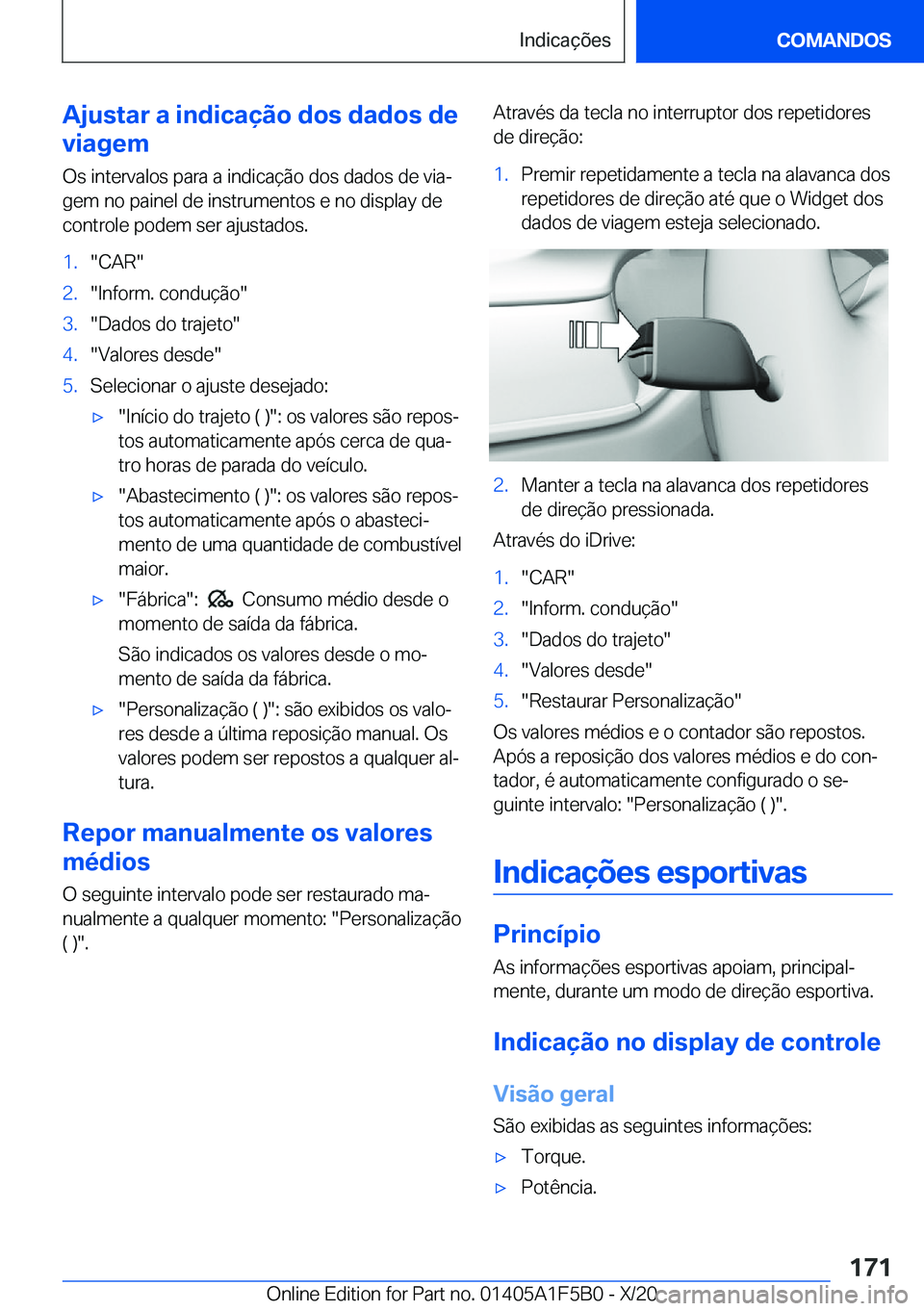 BMW X3 M 2021  Manual do condutor (in Portuguese) �A�j�u�s�t�a�r��a��i�n�d�i�c�a�