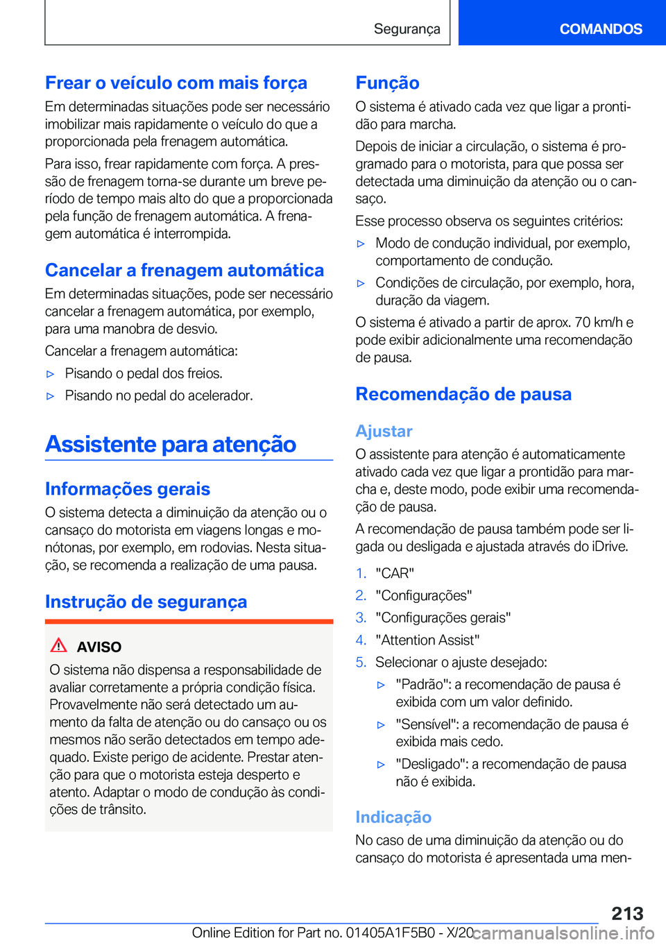 BMW X3 M 2021  Manual do condutor (in Portuguese) �F�r�e�a�r��o��v�e�