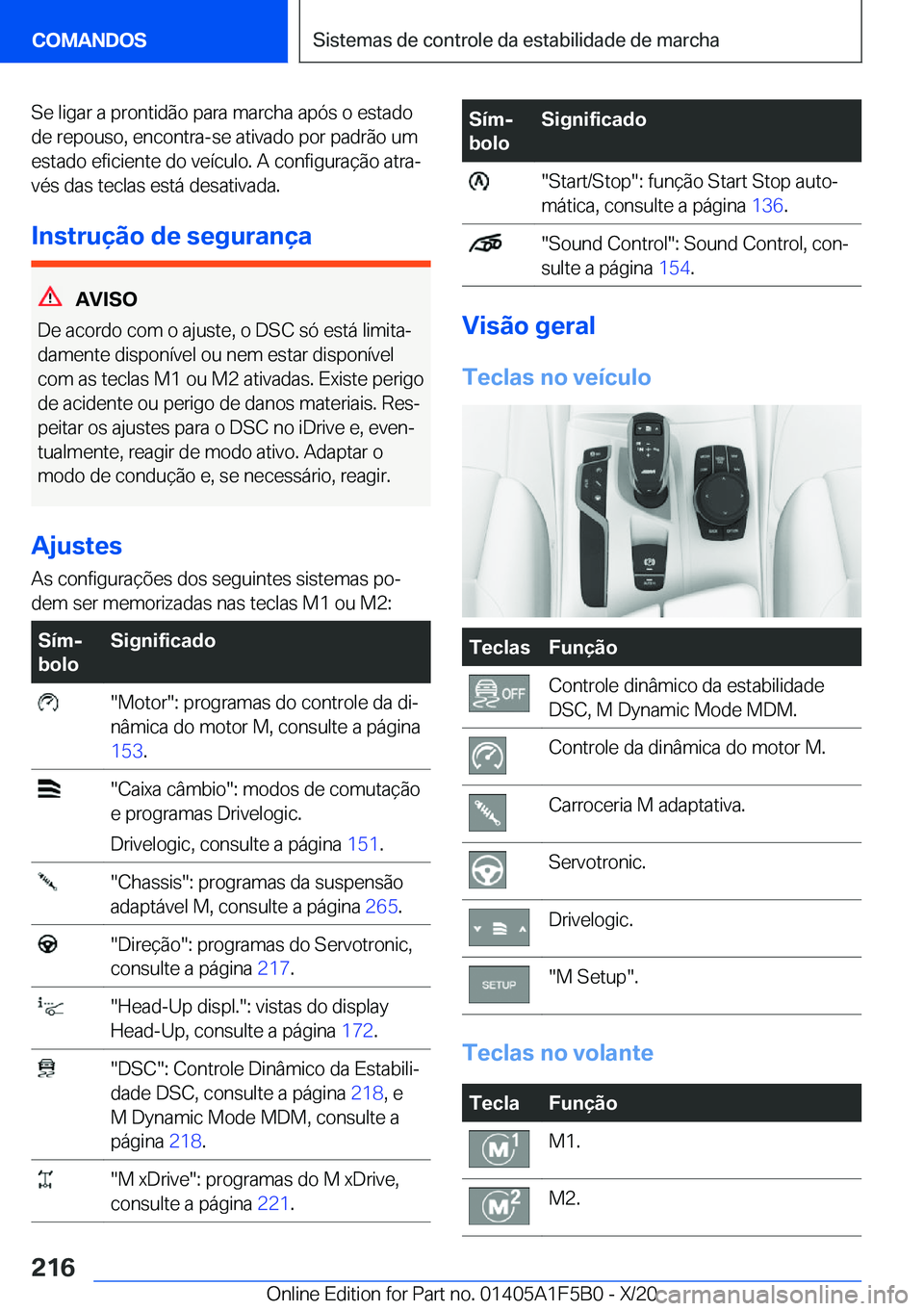 BMW X3 M 2021  Manual do condutor (in Portuguese) �S�e��l�i�g�a�r��a��p�r�o�n�t�i�d�ã�o��p�a�r�a��m�a�r�c�h�a��a�p�ó�s��o��e�s�t�a�d�o�d�e��r�e�p�o�u�s�o�,��e�n�c�o�n�t�r�a�-�s�e��a�t�i�v�a�d�o��p�o�r��p�a�d�r�ã�o��u�m�e�s�t�a�d�o��