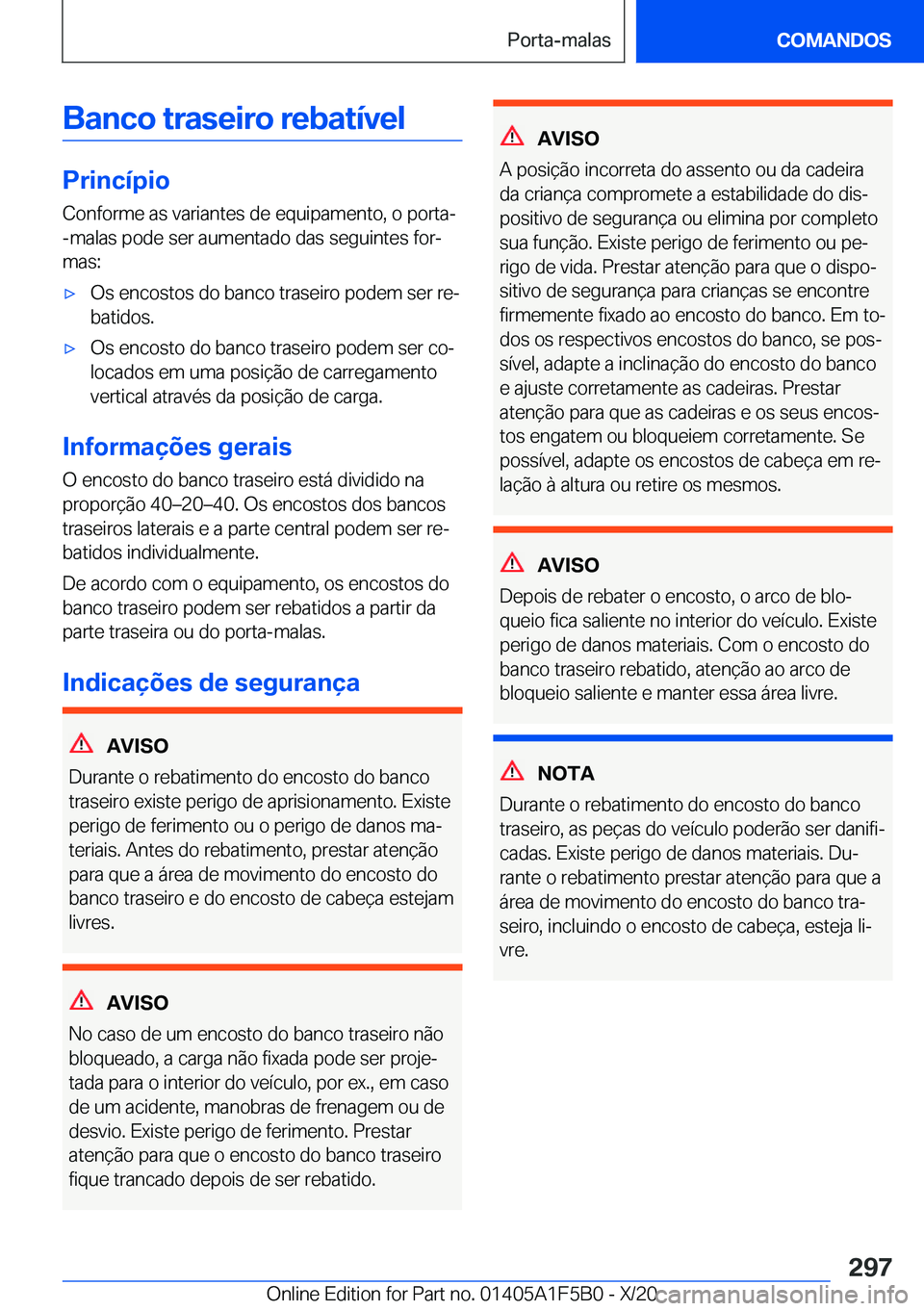 BMW X3 M 2021  Manual do condutor (in Portuguese) �B�a�n�c�o��t�r�a�s�e�i�r�o��r�e�b�a�t�