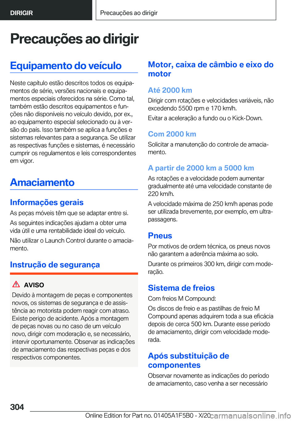 BMW X3 M 2021  Manual do condutor (in Portuguese) �P�r�e�c�a�u�