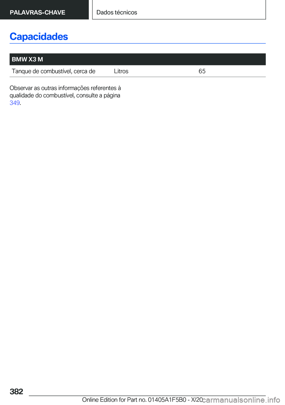 BMW X3 M 2021  Manual do condutor (in Portuguese) �C�a�p�a�c�i�d�a�d�e�s
�
�B�M�W��X�3��M�T�a�n�q�u�e��d�e��c�o�m�b�u�s�t�