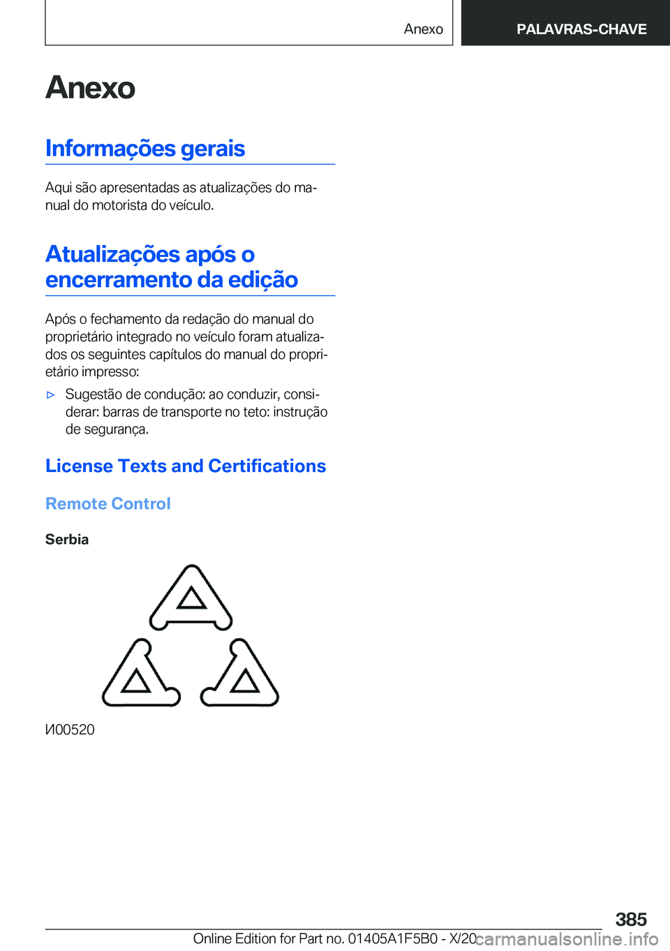 BMW X3 M 2021  Manual do condutor (in Portuguese) �A�n�e�x�o�I�n�f�o�r�m�a�